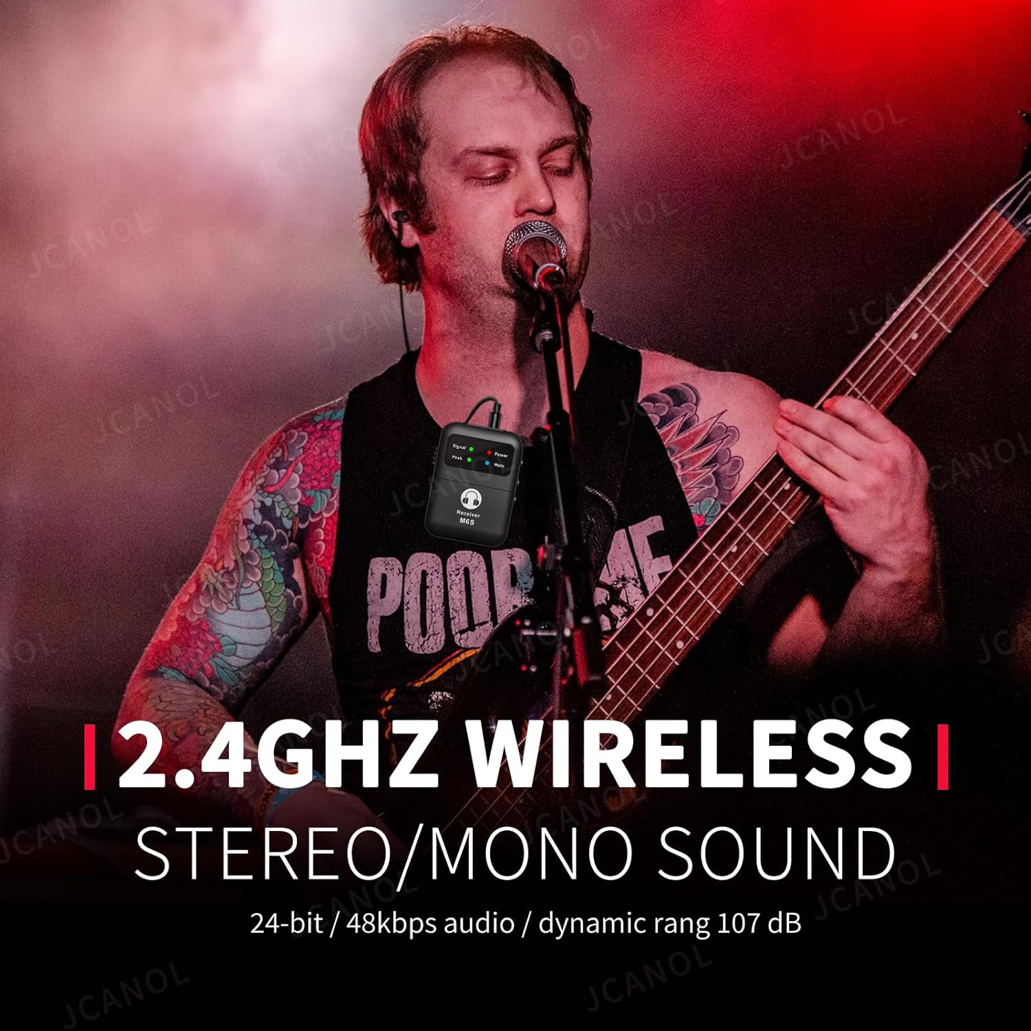 Stereo Wireless in-Ear Monitor System 2.4G Wireless IEM System Stage Monitor with 90° Rotate Transmitter Beltpack Receiver 164ft for Studio, Band (One Receiver)