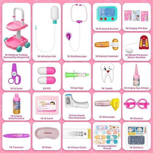 Miniatura 2 de Aowjoy Kit de médico de juguete para niños, 26 piezas de estación médica de simulación con carrito móvil, juego médico para niños y niñas, kit
