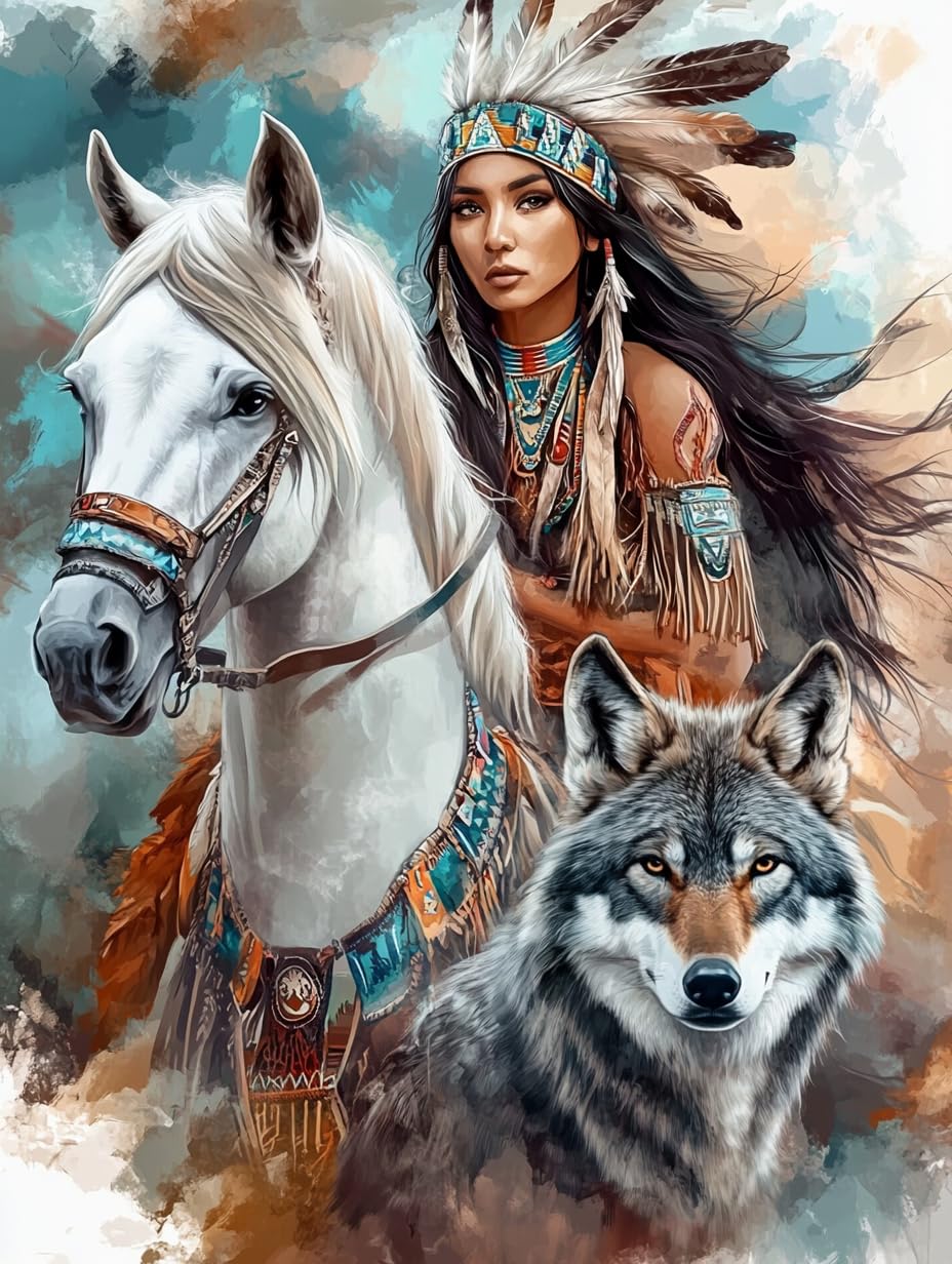 Native American Stamped Cross Stitch Kits for Beginners Adults - Preprinted 11CT Easy Pattern Needlepoint Kits, Arts and Crafts for Home Decor (11.8x15.7inch) 658