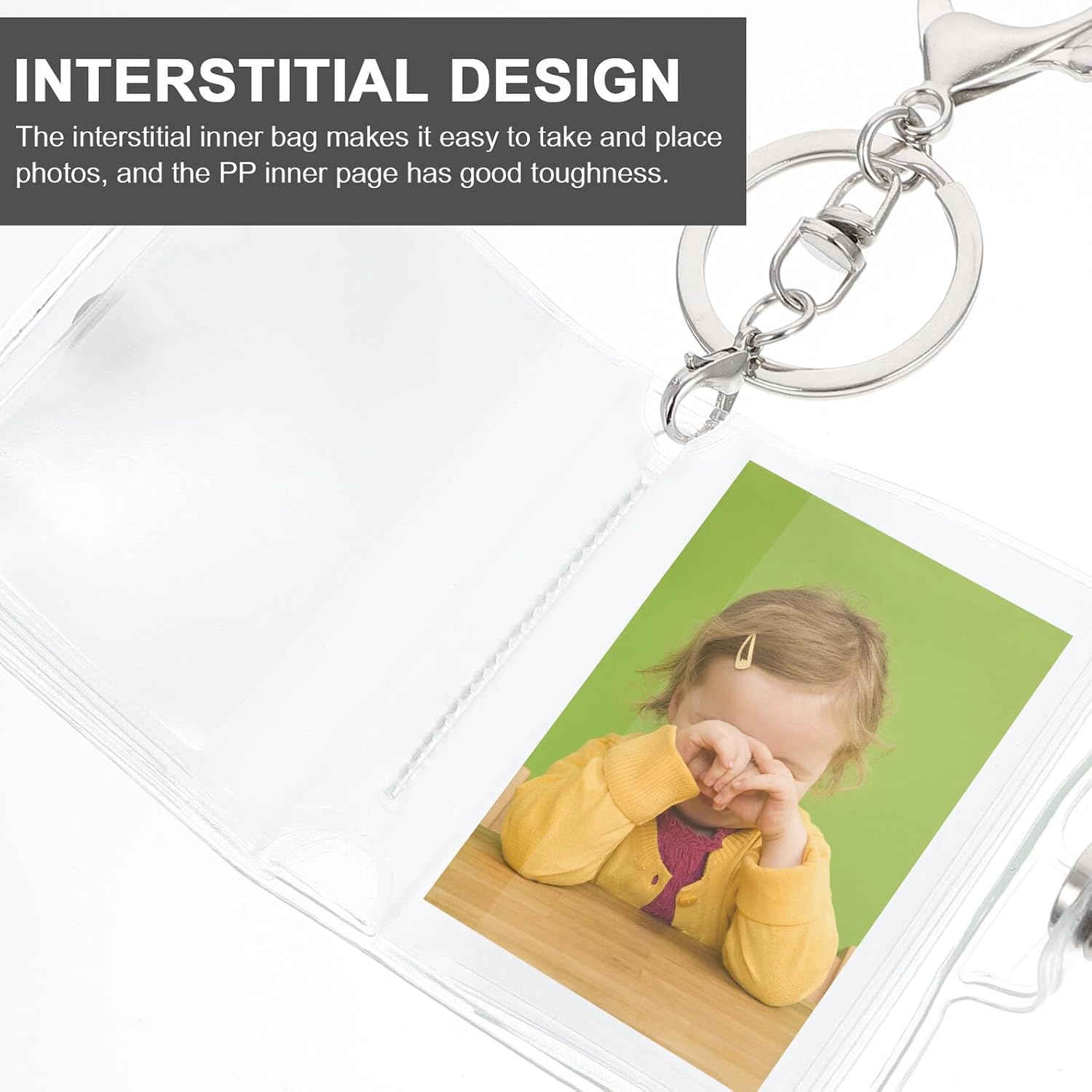 Yardwe Mini Photo Album Keyring 2pcs Pocket Photo Holder Keychain with 1” 2” Slots Carrier for Travel