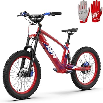 RFN EVO Racing 20" Kids Electric Dirt Bike 800W Peak Power Kids Electric Motorcycle for Ages 13+, Off-Road Trail Bike with Riding Gloves Included