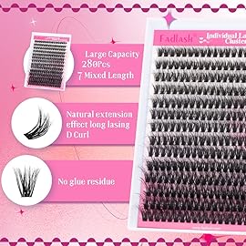 FADLASH Lash Extension Kit 60D Lash Clusters D Curl DIY Eyelash Extension Kit with Lash Bond and Seal Lash Applicator 3D Effect Lash Cluster Kit fluffy (60D Kit, Mix 10-18mm)