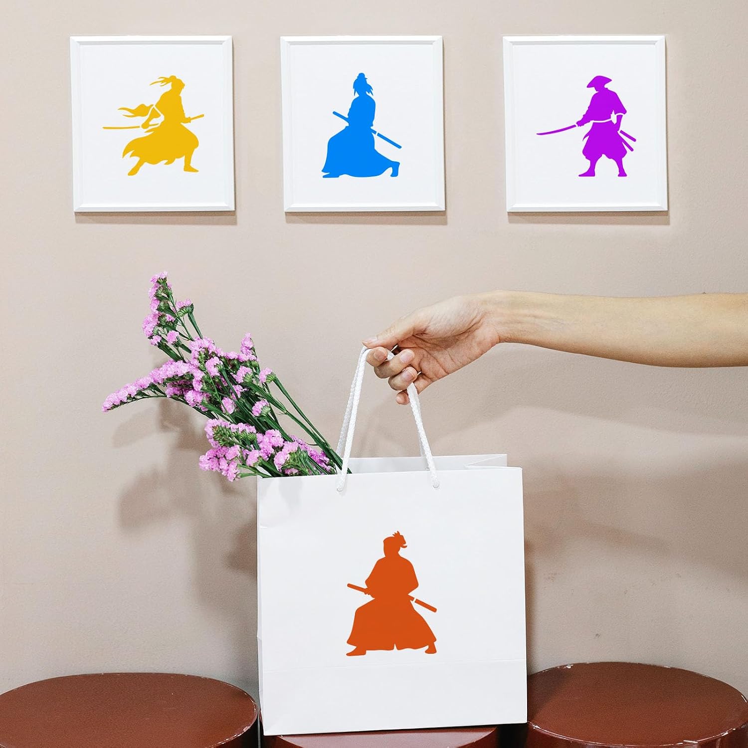 FINGERINSPIRE 6Styles Samurai Silhouette Stencils with a Brush 5.9x5.9Inch Human Painting Stencil PET Samurai Pattern Stencils Oriental Themes Template for Wood Wall Fabric Furniture Decor