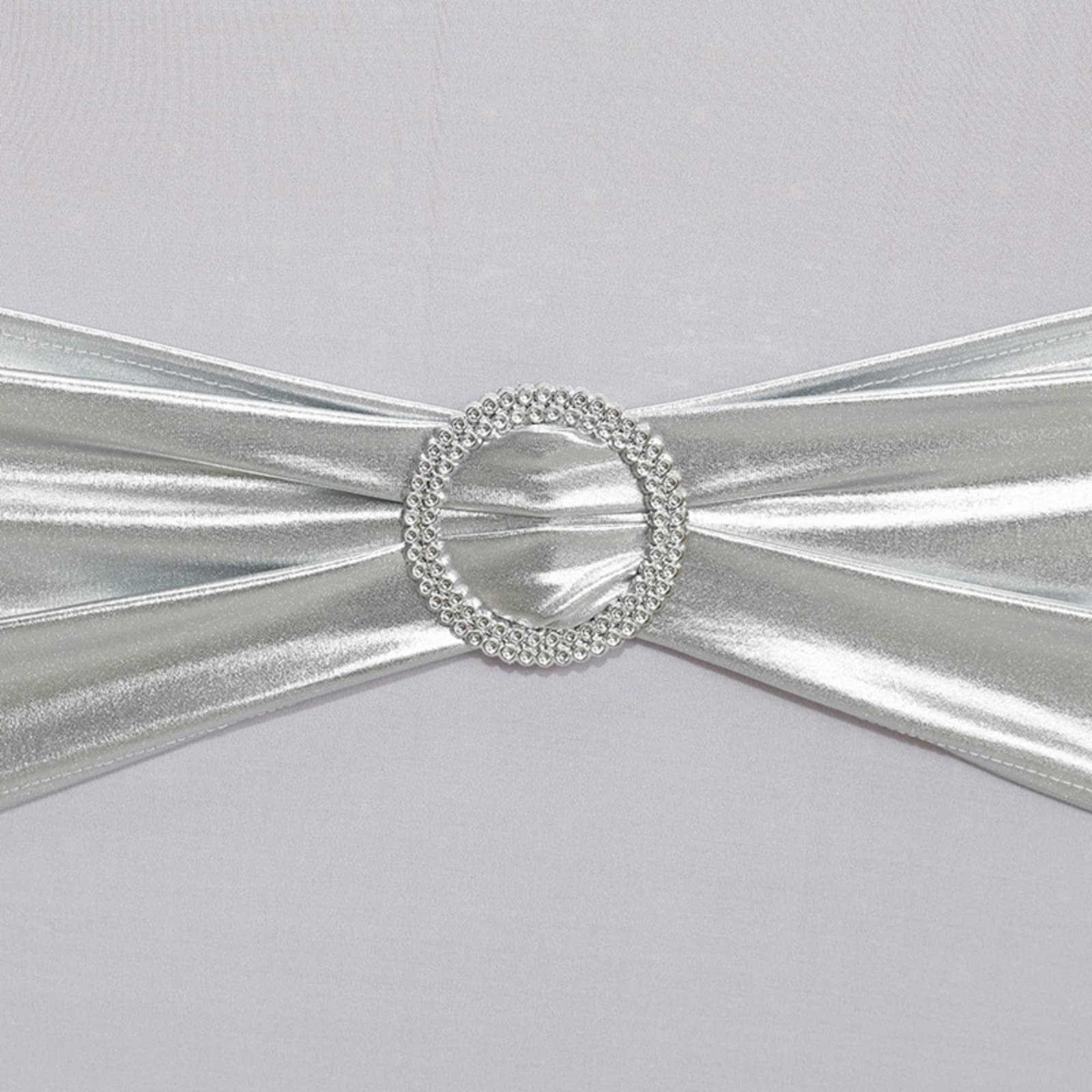 CHENGZI 6 PCS Stretch Chair Sashes Stretch Chair Bows for Chair Back for Wedding Party Hotel Event Decoration (Silver) - Image 3