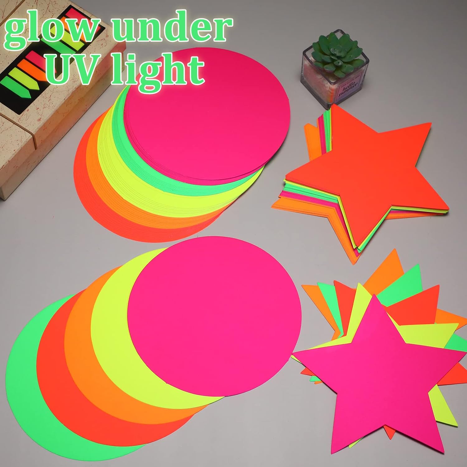 Lincia 100 Sheets Neon Papers Glow Party Decoration DIY Bulk Dance Floor Supplies UV Neon Classic Twister with Self Adhesive Dots Games Wedding Birthday UV Reactive Multi Colored Fluorescent Supplies