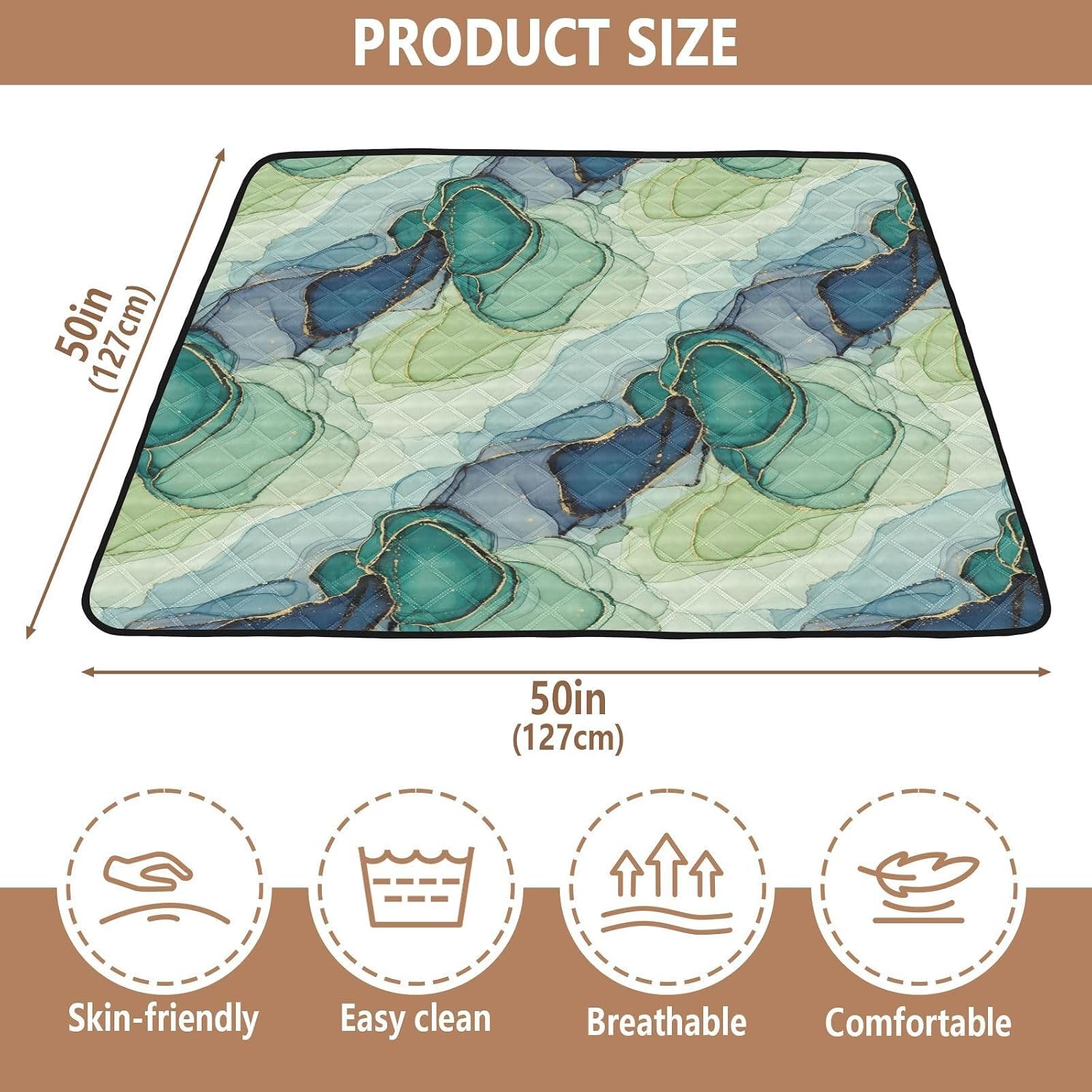 Paint White Pattern 50x50 in Baby Play Mat, Anti-Slip Silicone Bottom Crawling Mat for Babies Toddlers, Lightweight & Washable for Indoor Tummy Time Outdoor