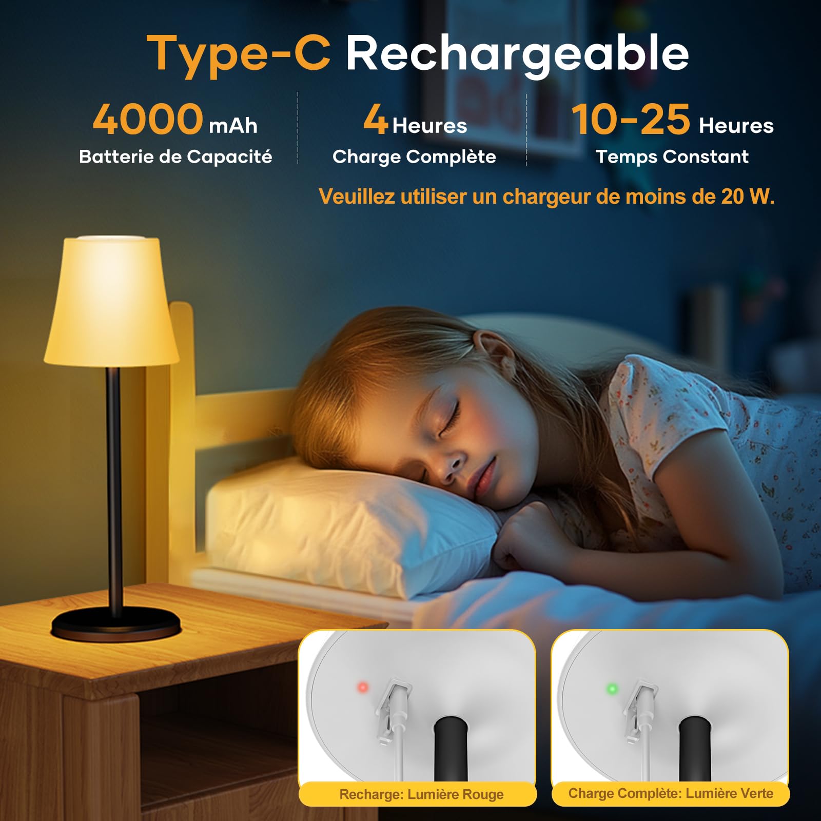 Suright Lot de 2 Lampe de Table Sans Fil Avec 3 Température de Couleur+RGB, Rechargeable Lampe de Chevet Luminosité Réglable, Contrôle Tactile IP54 Etanche pour Restaurant, Chambre, Camping, Café