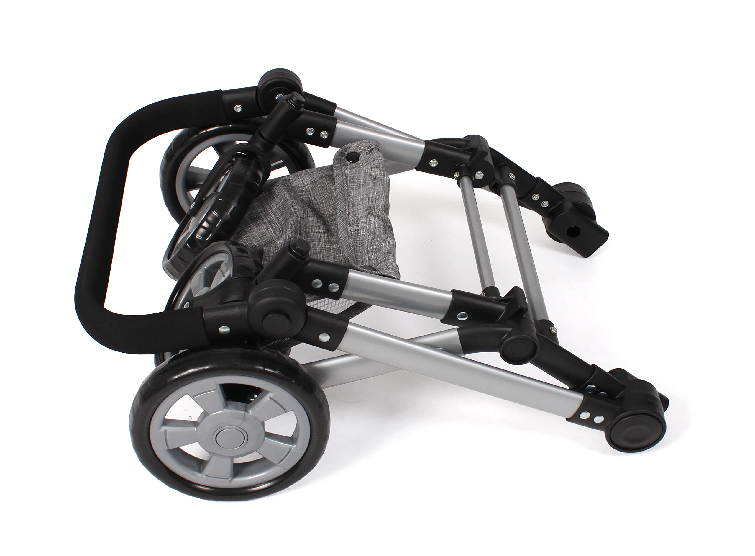 Bayer Chic 2000 Puppenwagen Linus | 2in1 Kombi-Buggy Melange Grau-Rosa | Großer 2in1 Kombi-Puppenwagen mit umwandelbarer Wanne für Puppen bis 52 cm. Melange Grau-Rosa, hoher Griff 47-78 cm.