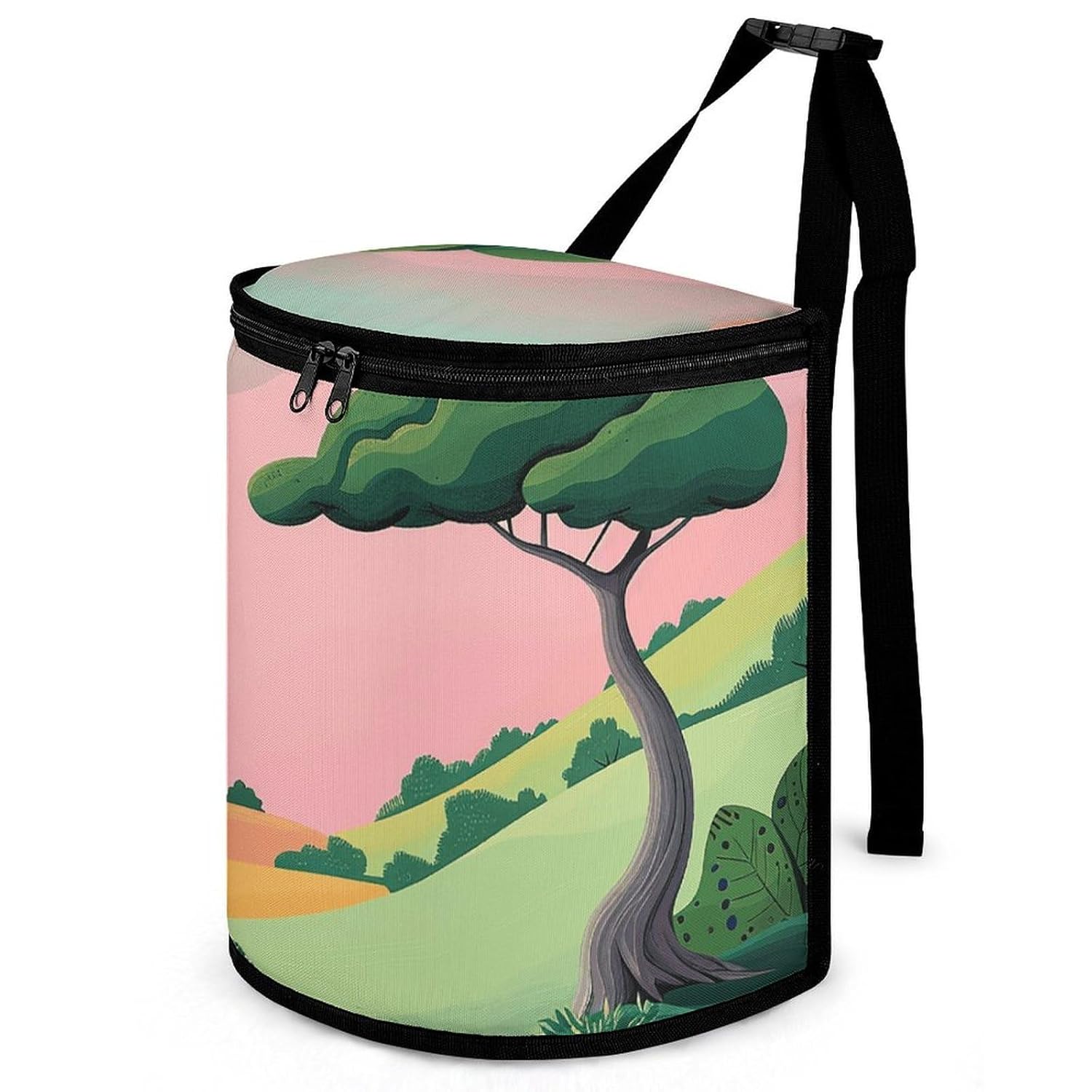 MUSM Leakproof Car Trash Can 2.5 Gallon, Durable Automotive Garbage Bag with Waterproof Liner, Some Trees and Grass Trash Bag for Car, Truck, RV & Bathroom