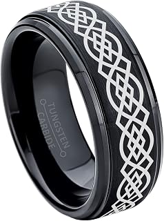 Personalized Celtic Pattern Tungsten Rings Matching Bands or by Individual - Black Tungsten Carbide Ring Comfort Fit Anniversary Bands