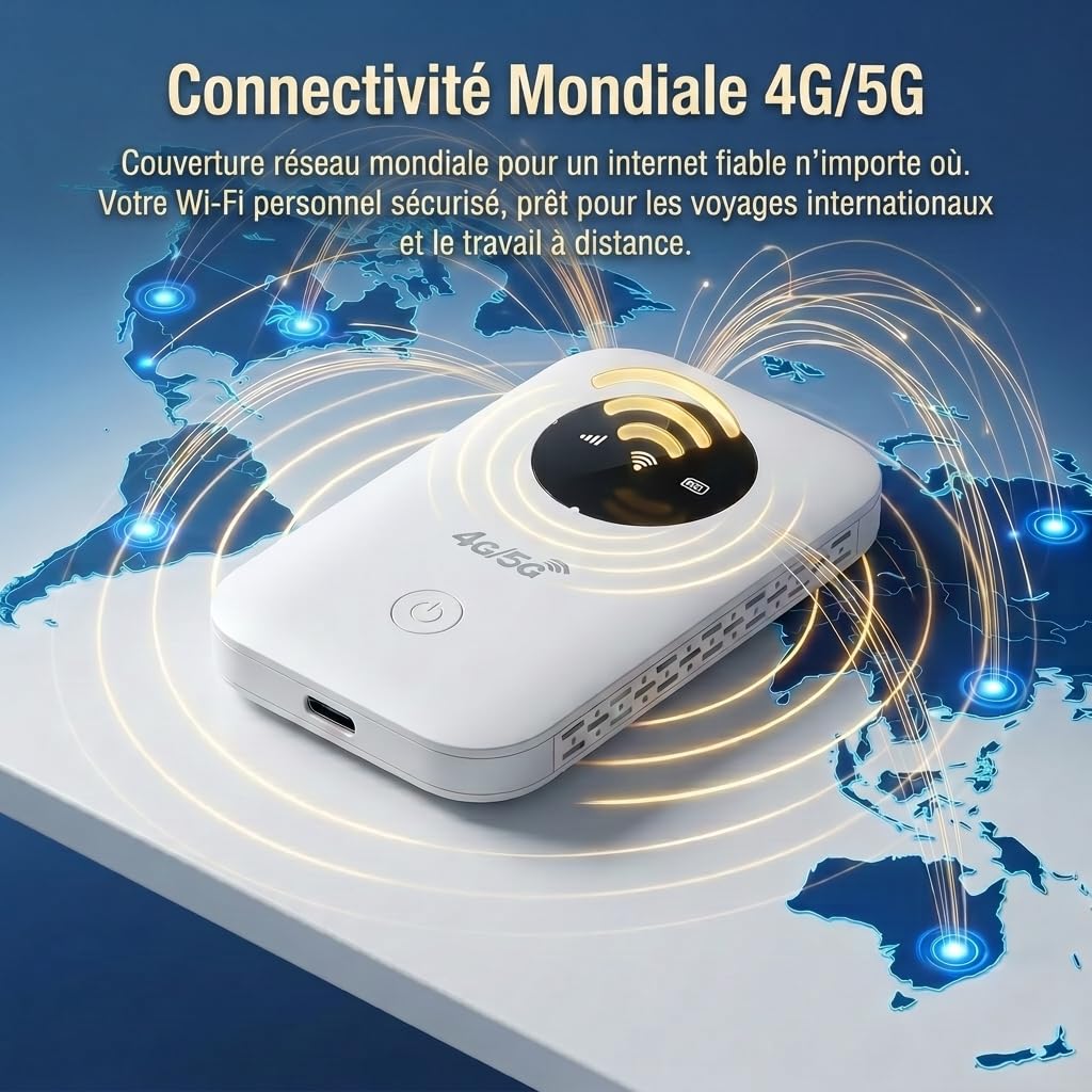 Routeur 5G Portable WiFi 6 avec Slot SIM Déverrouillé,Modem Mobile Haut Débit 5G/4G+,High Speed Travel Hotspot Mini Routeur Mobile,Connecte jusqu'à 32 appareils,Compatible Tous Opérateurs