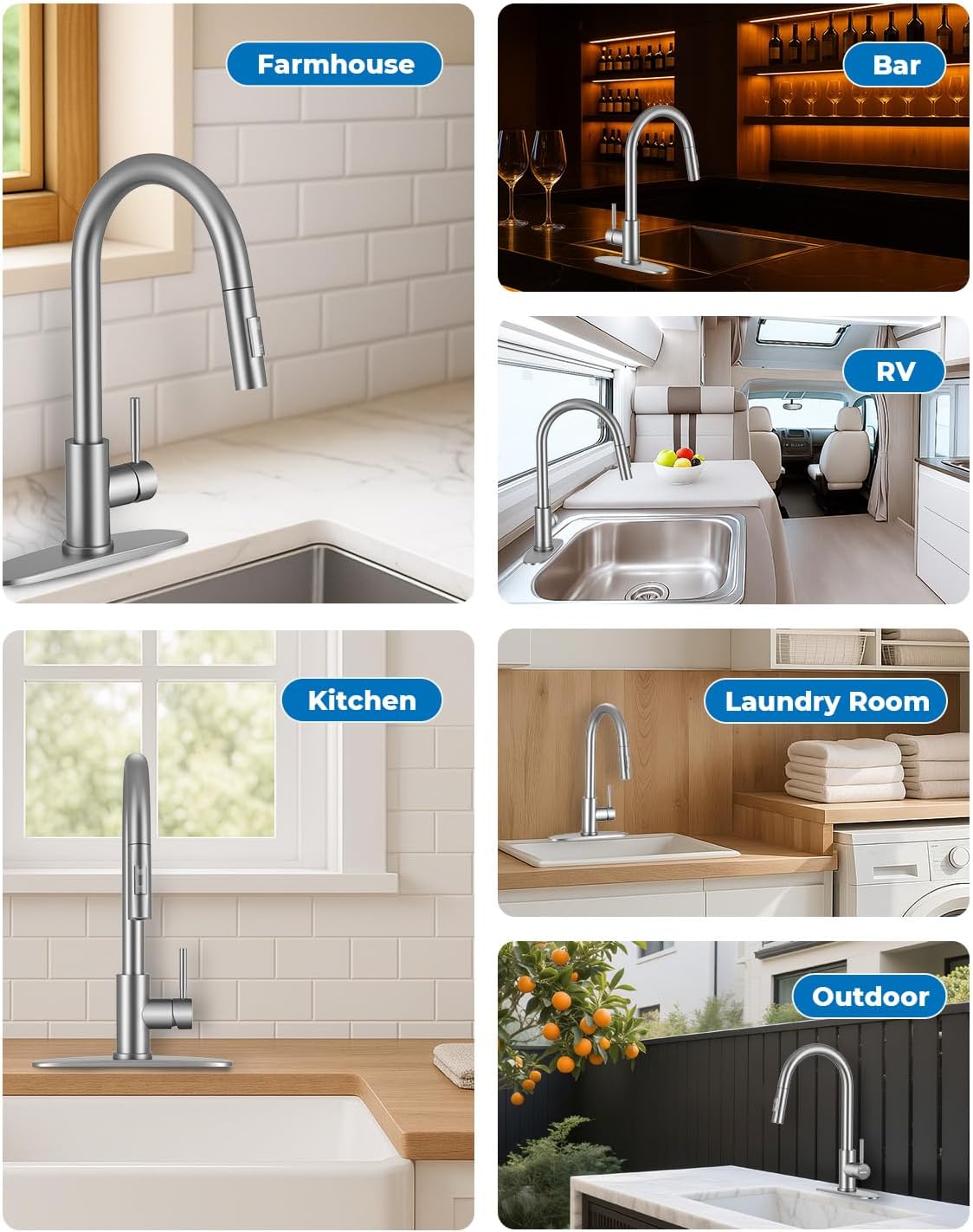 WEWE Kitchen Faucet with Pull Down Sprayer, Brushed Nickel SUS304 Stainless Steel Kitchen Sink Faucets, High Arc Single Handle Faucet for Kitchen Sink, Commercial Modern Farmhouse RV Utility Faucet