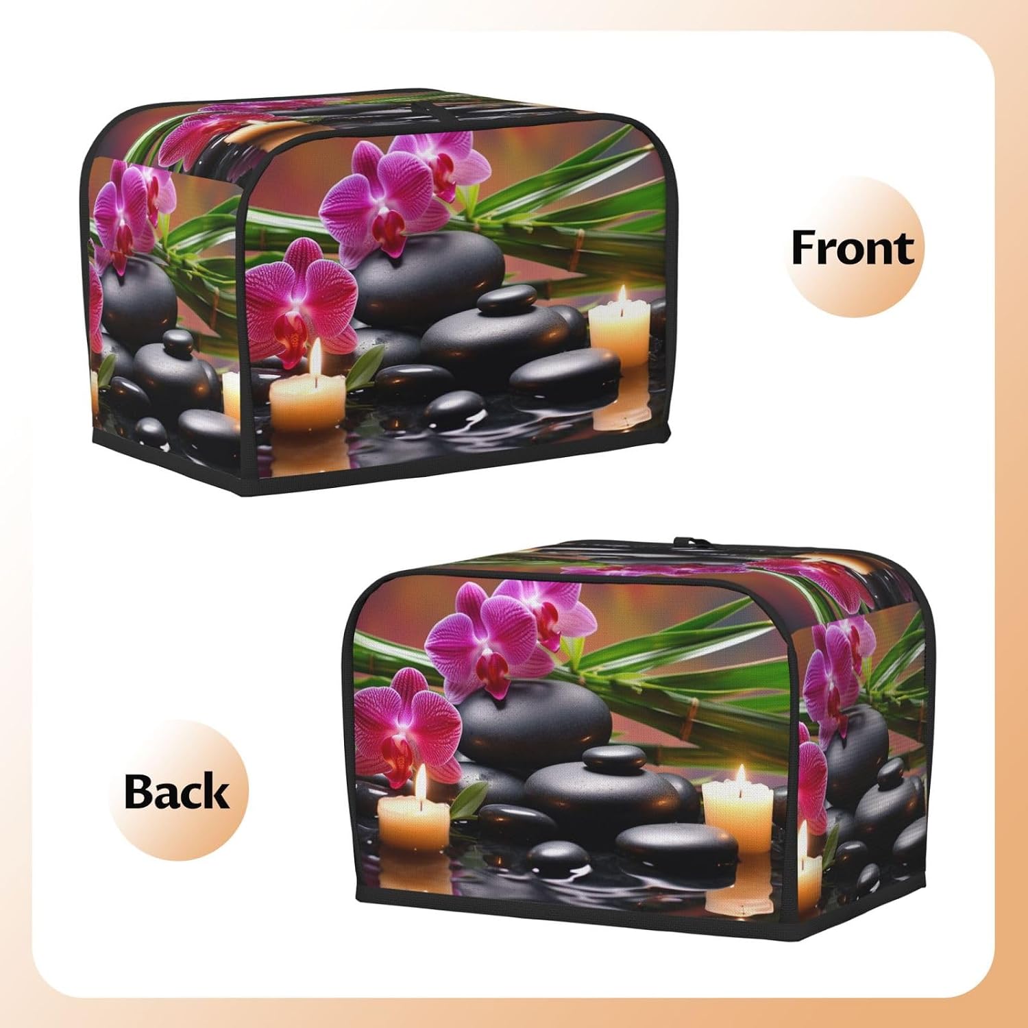 Flowers in Fountain Massage Stones Toaster Cover 2 Slice, Waterproof Bread Machine Covers with Pockets Universal Size Kitchen Small Appliance Cover with Handle, Dust and Fingerprint Protection image 3
