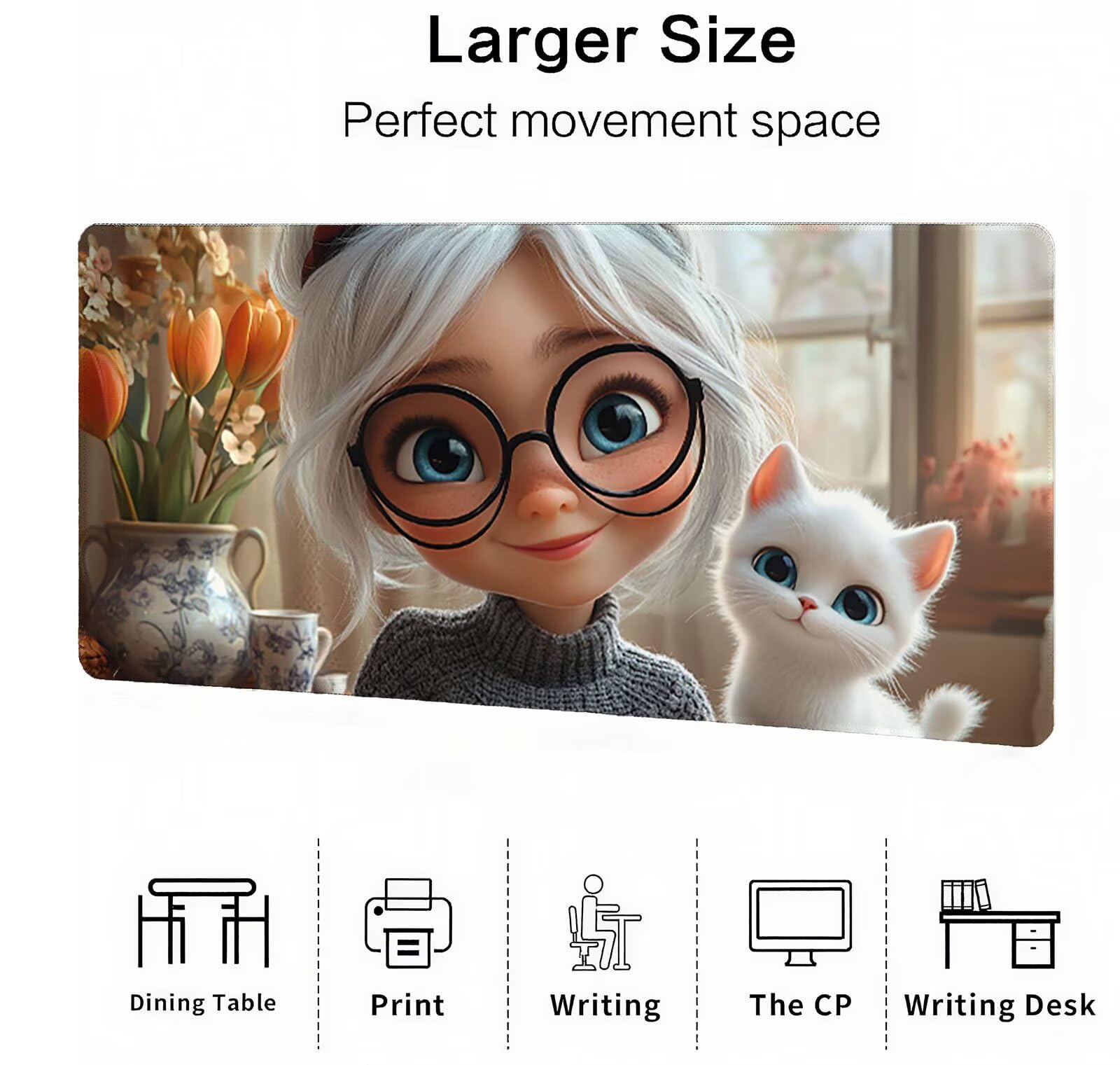 Tappetino Mouse XXL 1000x500 mm Mouse Pad Ragazza Sottomano Scrivania Gatto Mousepad Accessori Gaming Desk Mat per Migliorare Velocità Tappetini Gaming, per Ufficio Casa Computer Lavoro Gioco D-557