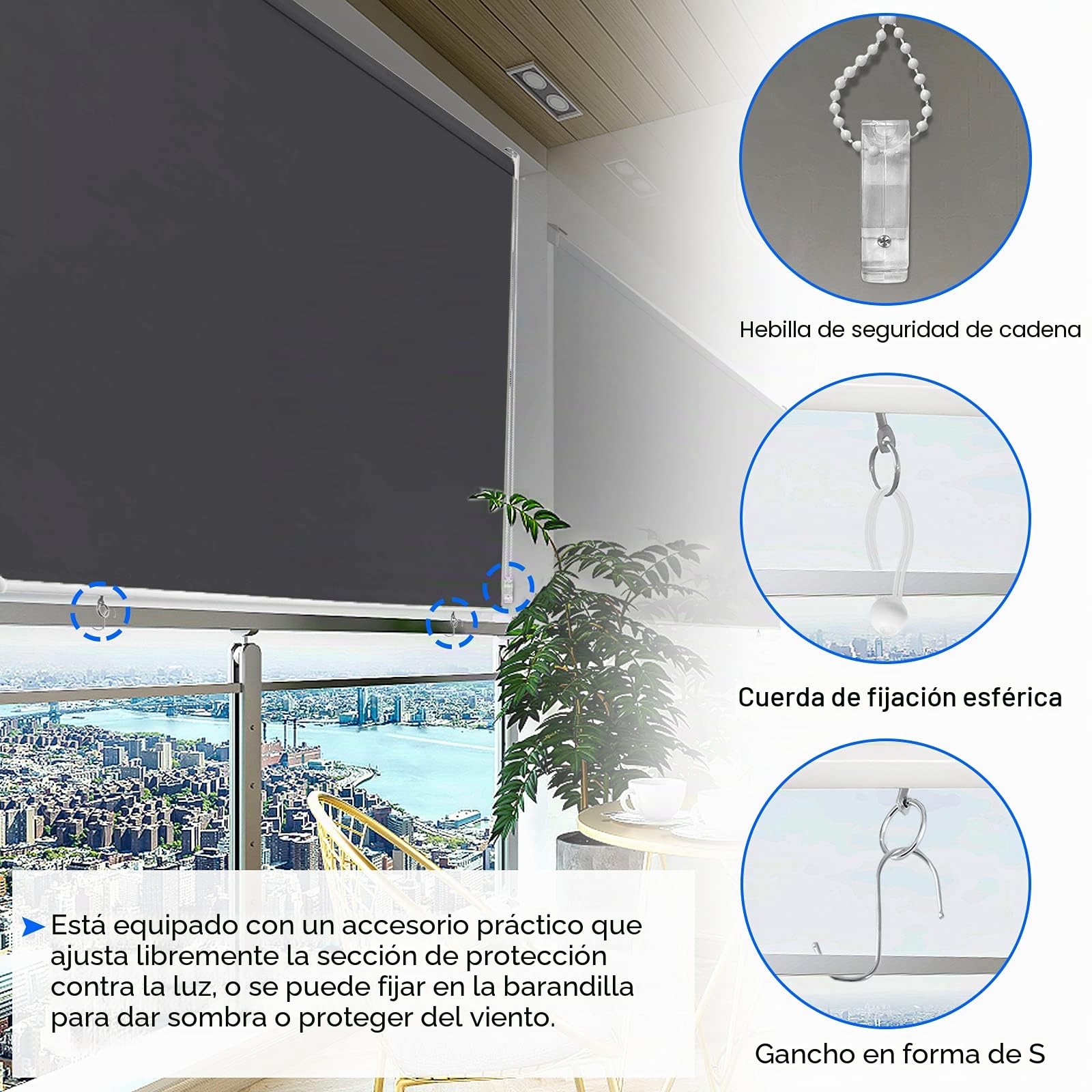 Froadp 100x140cm Toldo Vertical Exterior, Estor Enrollable de Oscurecimiento con Abrazaderas y Cadena, Privacidad Persianas Enrollables, Estores de Protección Solar para Ventanas y Puertas(Antracita)