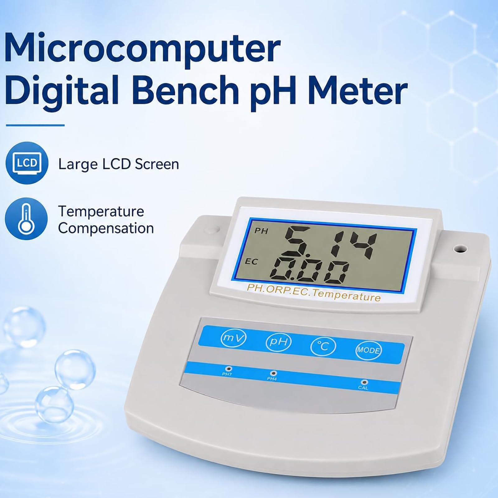 Kit de medidor de pH digital 6 en 1 con compensación de temperatura, almacenamiento de datos para laboratorio, agua, hidroponía, EC, PPM y pruebas de conductividad