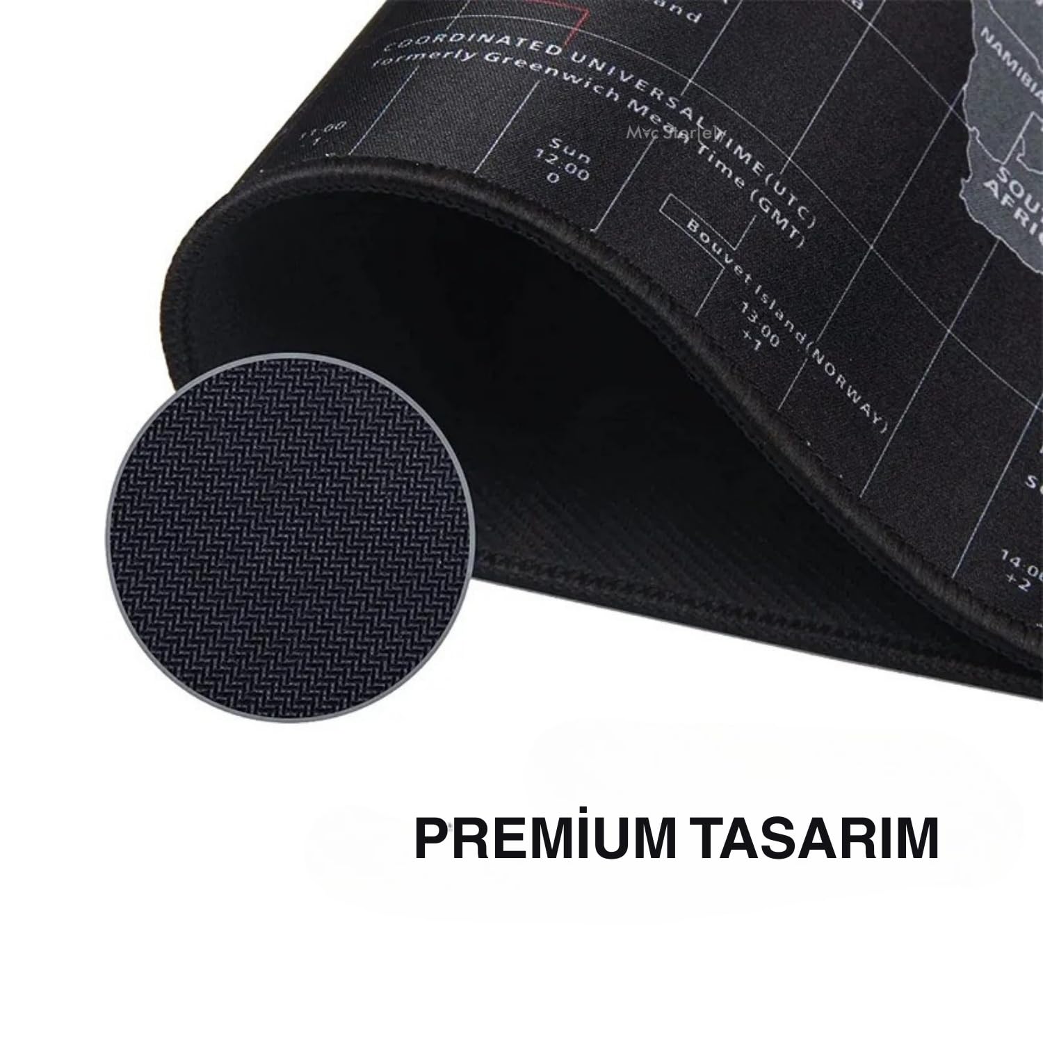 McStorey Dünya Haritası Mouse Pad 60x30 cm, Gaming Masa Pedi 3 mm, Kaymaz Kauçuk Tabanlı Desk Mat, Dikişli Kenar Kumaş Yüzey, Klavye ve Mouse Altlığı, Oyuncu ve Ofis Masası için Siyah