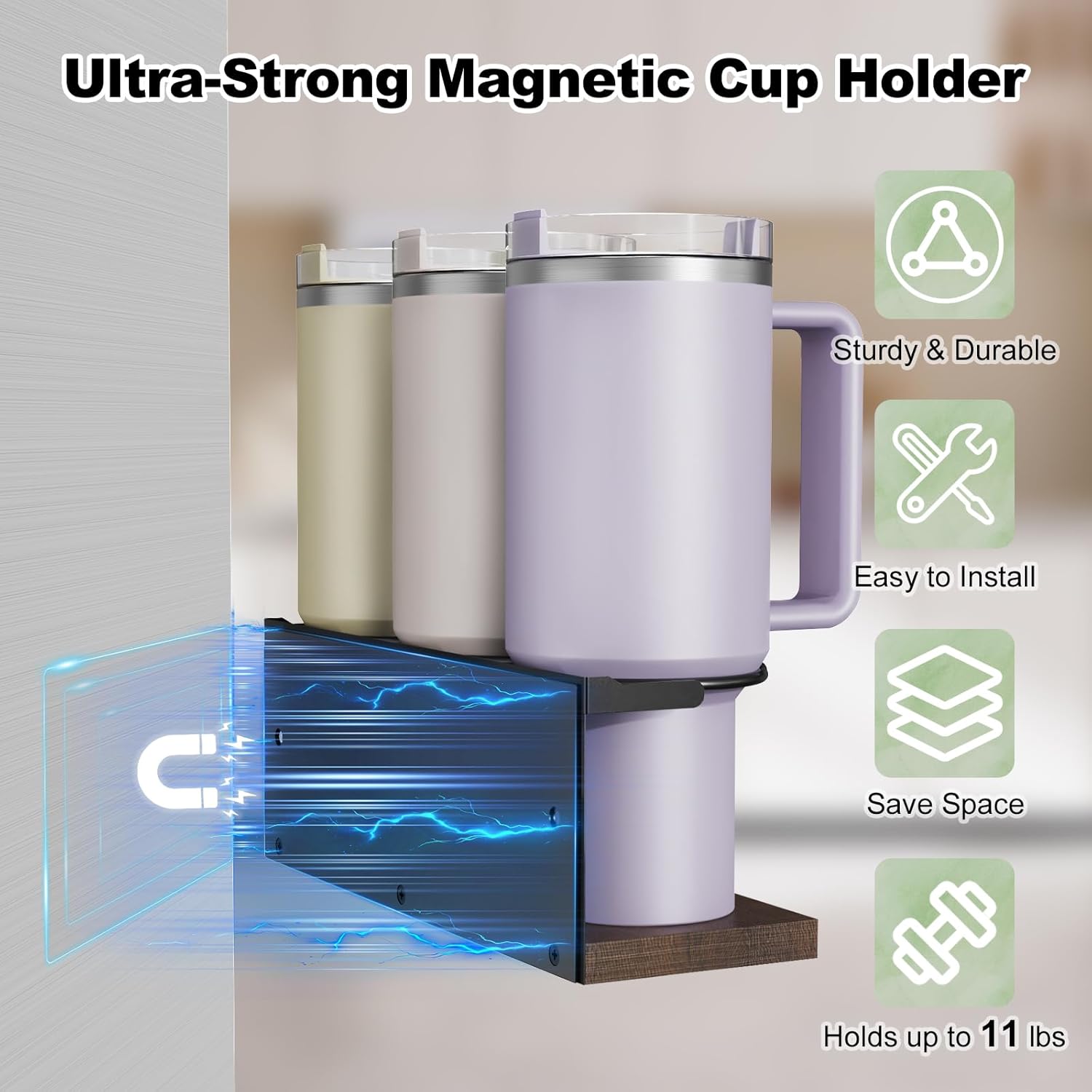 Magnetic Stanley Cup Holder for Fridge, 4-Pack Strong Water Bottle Organizer for Stanley 30oz & 40oz Tumblers with Lid and Straw Organizer, Stanley Cup Accessories for Kitchen Cabinet - Image 3