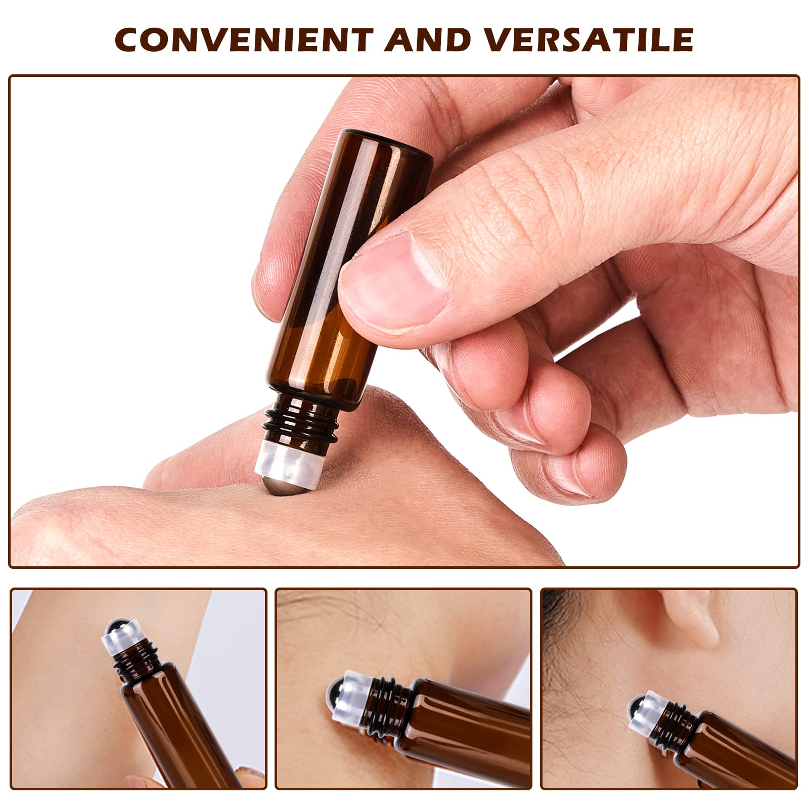 Vegena Roll On Vuoto per Oli Essenziali,40 PCS Flaconi Roll-On per Oli Essenziali 5ML,Roll On Bottiglie,Ricaricabili Bottiglia a Rullo in Vetro,Marrone Roll On Bottiglia