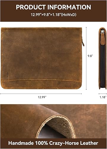 Miniatura 2 de Carpetene Portfolio Binder, Leather Portfolio Organizer with Zipper, Stylish Brown Leather Padfolio for Men Women, for Business, Legal Pad Holder,