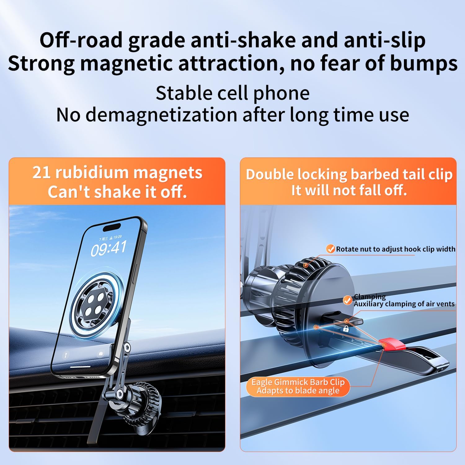 Car Phone Holder Magnetic, Aluminum Alloy Air Vent Car Phone Mount with Magnetic Suction, Stable Phone Stand for Car, Hands Free Universal Automobile Cradle Cell Phone Holder Suitable for All Phone