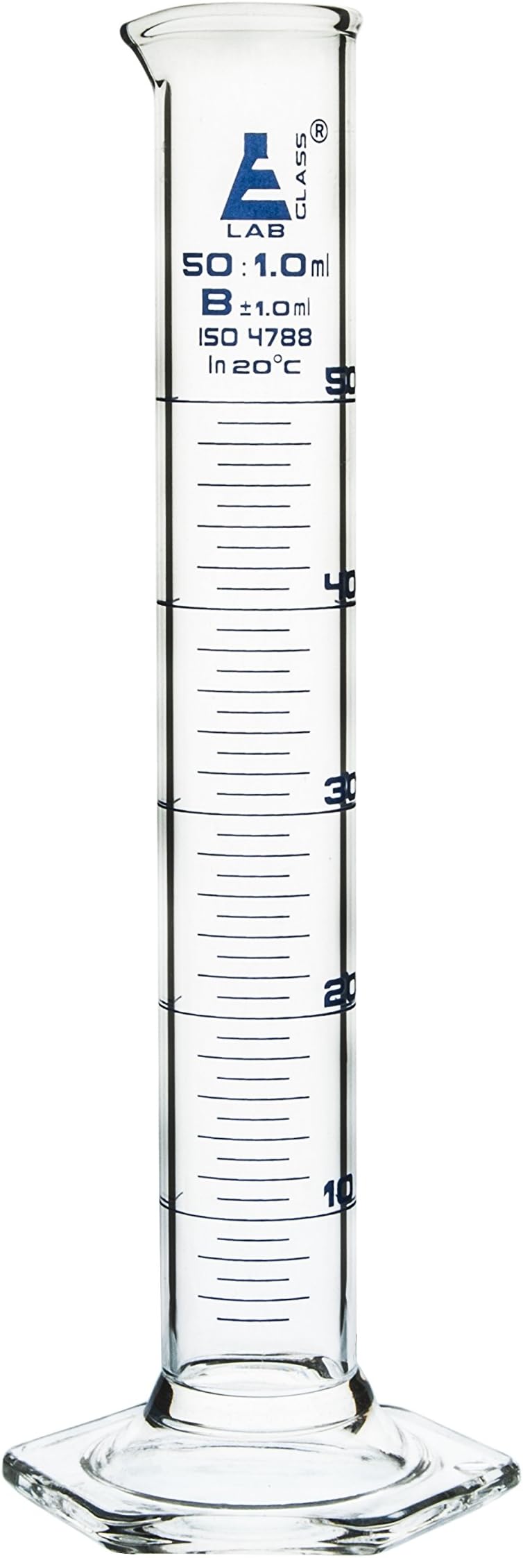 EISCO - Measuring Cylinder, 50 ml, Graduated, Class-B, Hexagonal Base with Spout, Borosilicate Glass 3.3, with Graduations, Pack of 2