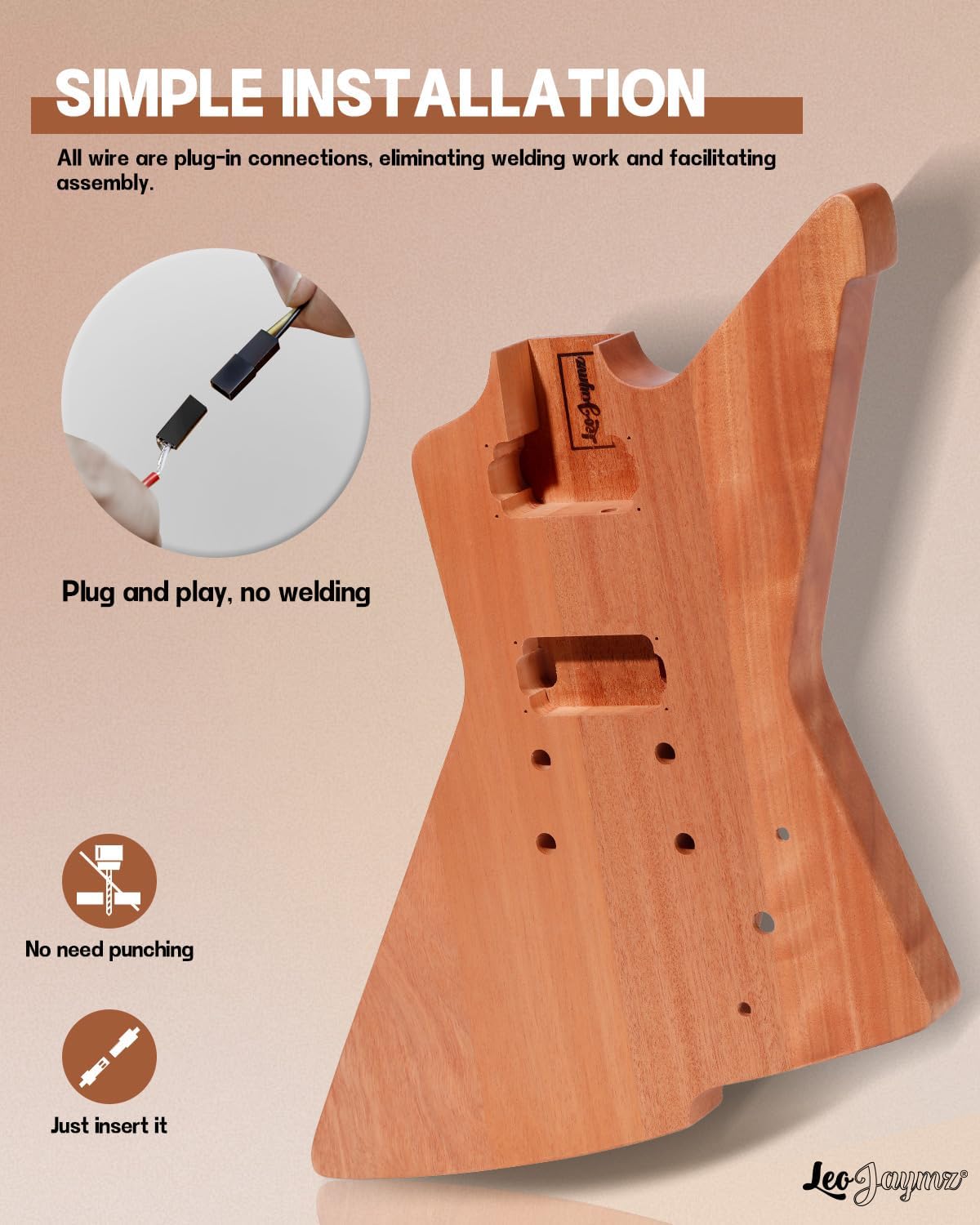 Leo Jaymz DIY Electric Guitar Kits - Mahogany Body, Mahogany Neck and Laurel Wood Fretboard - Fully Components Included (AX)