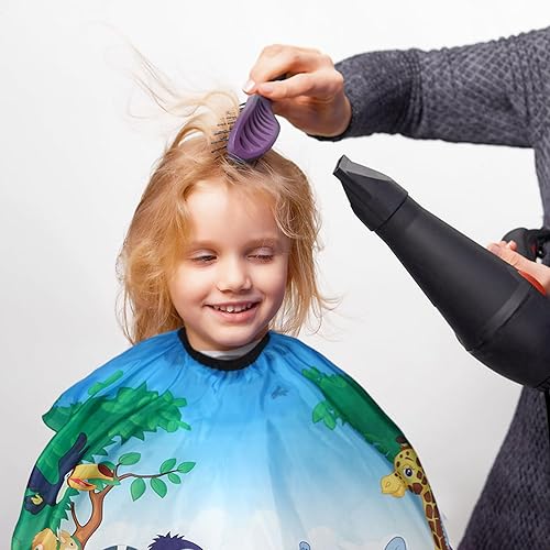 Miniatura 47 de Capa de peluquería para niños con cepillo para el cuello, capa profesional de corte de pelo con cierre a presión ajustable