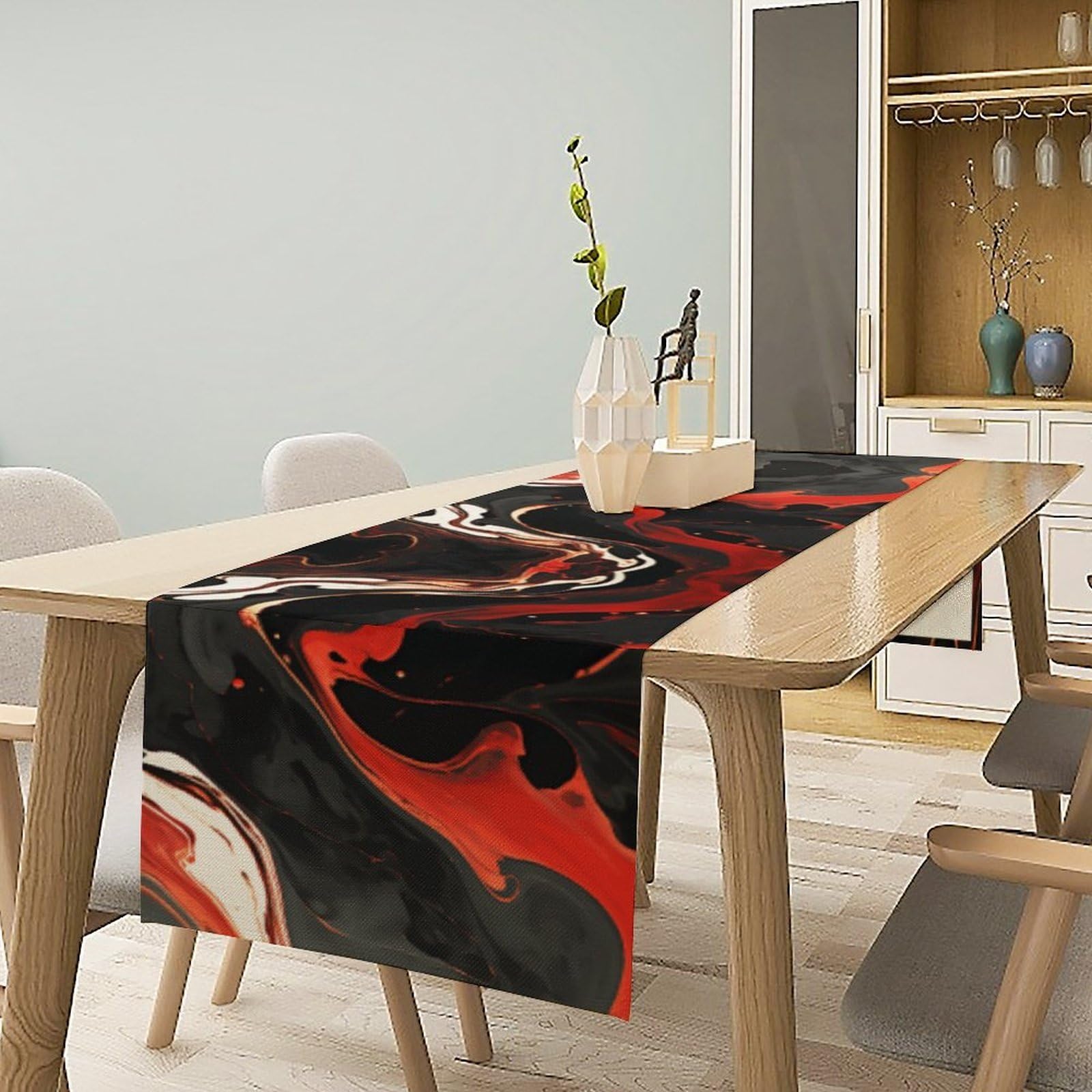 Black and Red Marble Table Runner 13x72 Inch Linens Burlap Table Runner with Tassels Boho Farmhouse Table Runner for Kitchen Home Christmas Halloween Party Table Decor Tablecloth