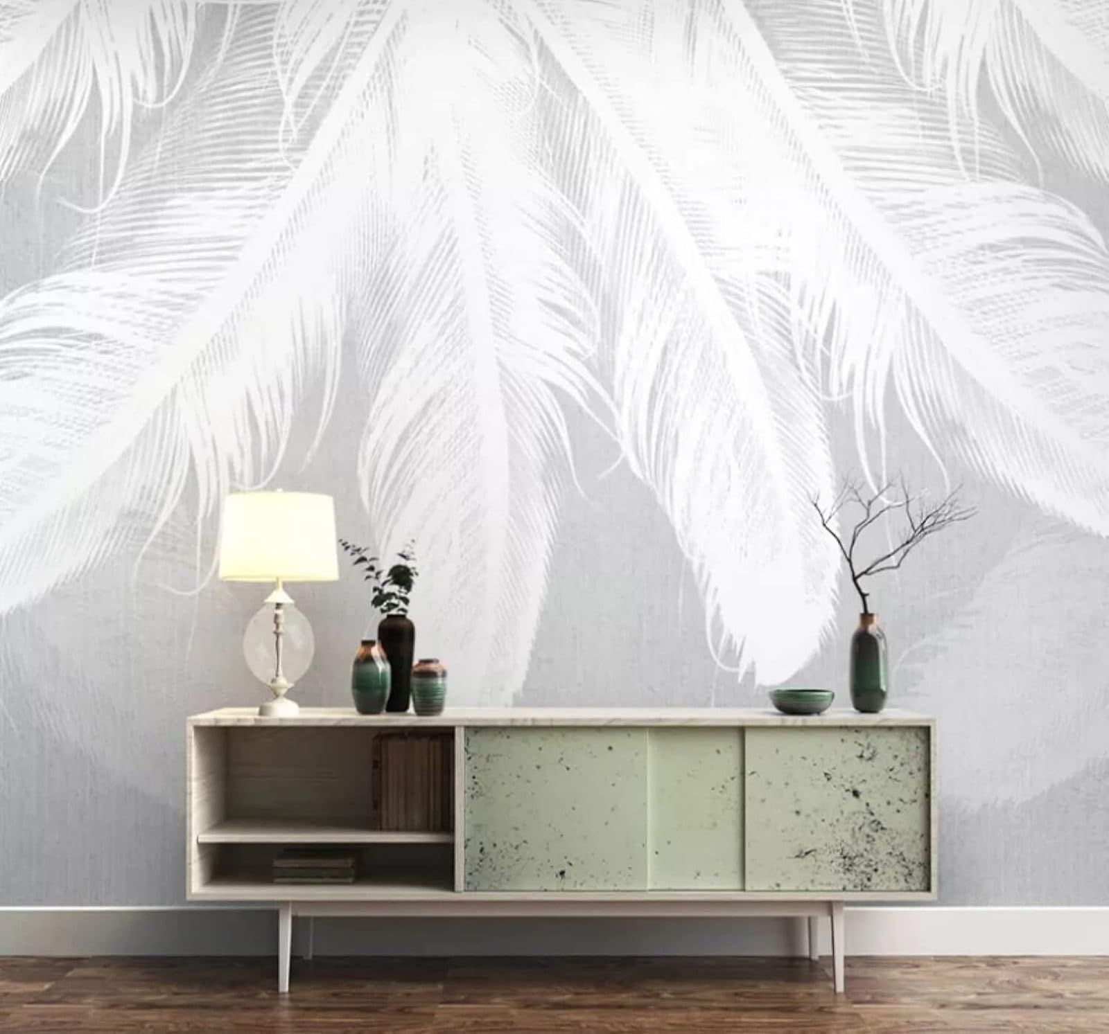 XLMING Abstract Hand Drawn Minimalist White Feathers 3D Wallpaper Luxury Home Dining Decor Paste Sofa Living Room The Wall for Bedroom Mural-300cm×210cm
