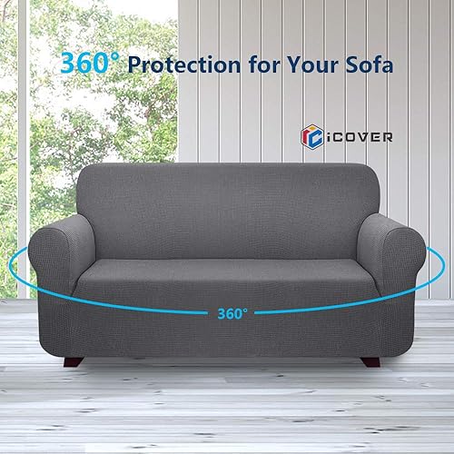 Miniatura 7 de iCOVER - Funda de sofá de una pieza de alta elasticidad, lavable a máquina, tela jacquard de elastano, parte inferior elástica antideslizante, fácil