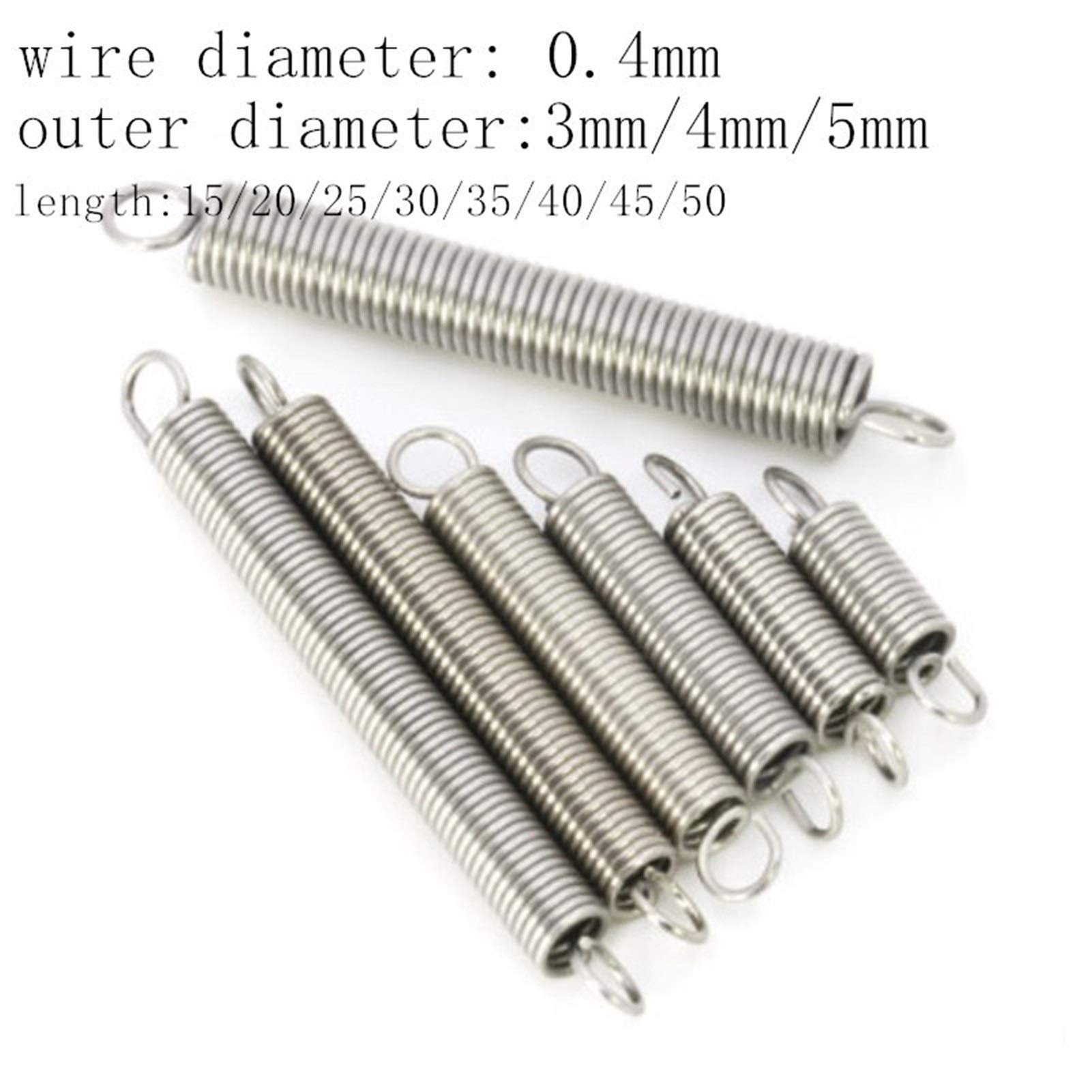 Extended Compressed Spring, 10Pcs, Wire Dia 0.4mm 304 Stainless Steel Dual Hook Small Tension Spring,Outer Dia 3mm 4mm 5mm Length 15-50mm,Machinery Parts (NO.1578)(3mm,50mm)