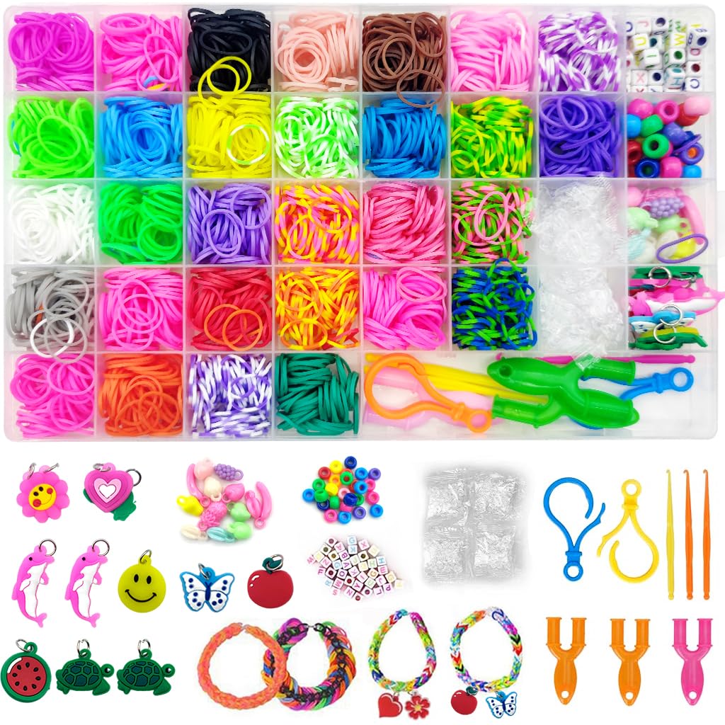 PATPAT® 2500Pcs+ Loom Bands Kit for Kids Girls Rainbow Looms Rubber Band Craft Friendship Bracelet Making Loom Band Set with Braiding Tools, Letter Beads, Cute Pendants Birthday Gift, Wine