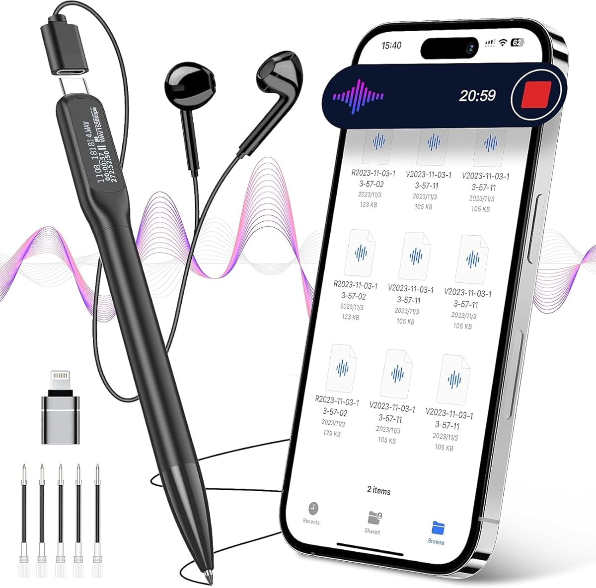 Digital Voice Recorder with Playback - Digital Voice Activated Recorder with LED Screen Display, Portable Recording Device with AI Noise Reduction, Portable Audio Recorder for Meeting/Course