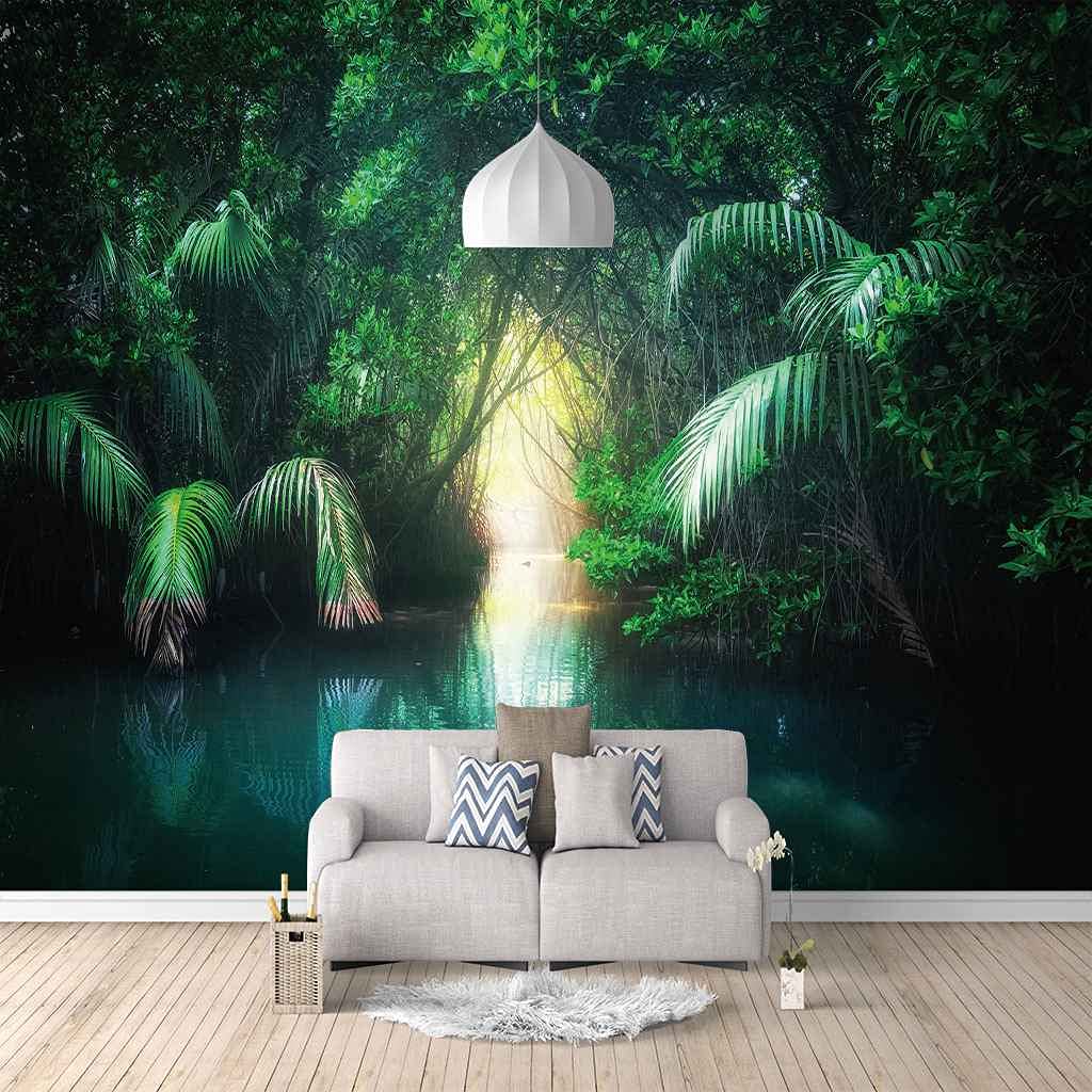 Papier peint 3D jungle verte du lac poster mural 150x105 cm pour salon