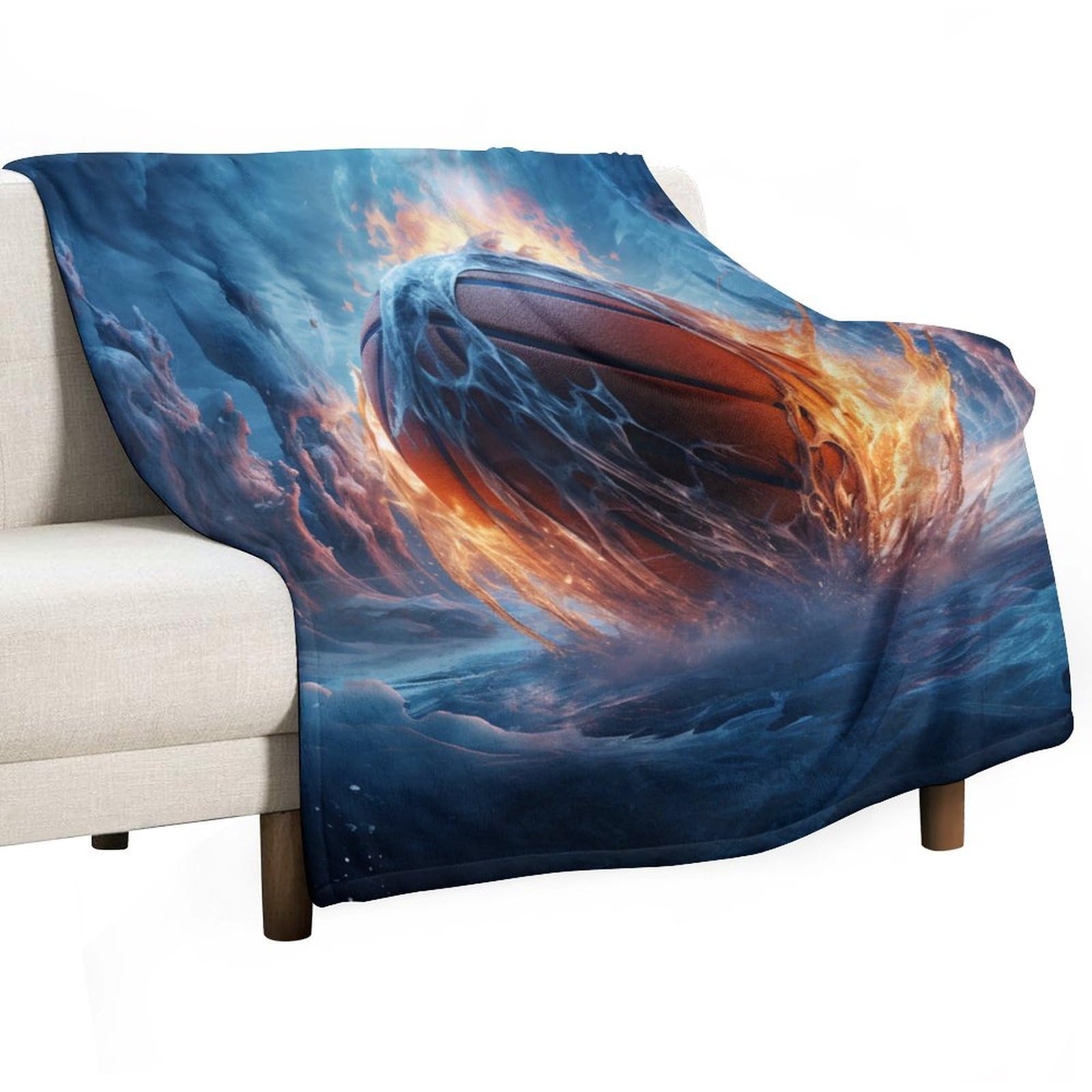Couverture molletonnée basket-ball feu et glace grand lit flanelle