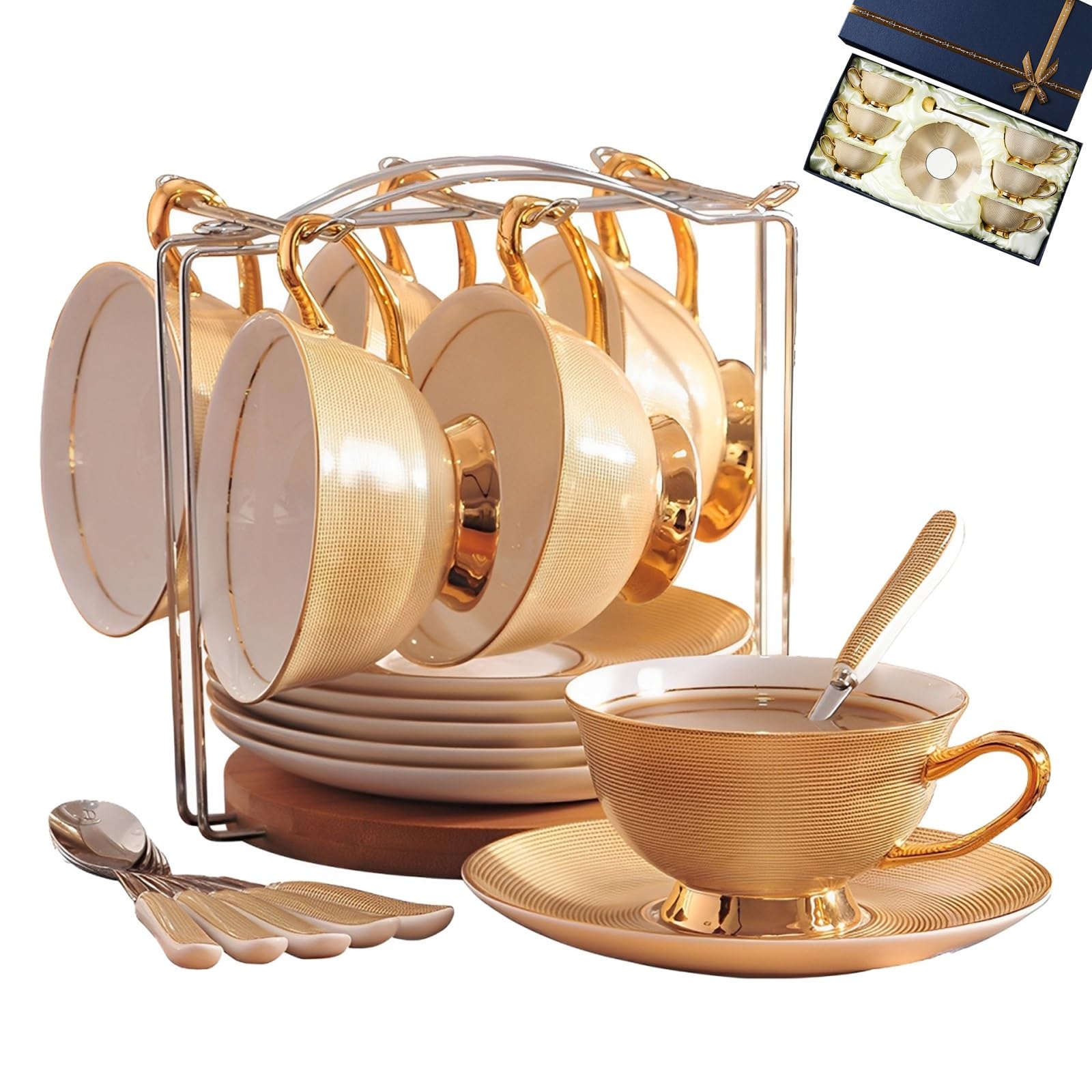 Europejski zestaw 6 filiżanek do kawy retro ze spodkiem i łyżeczką do kawy, zestaw filiżanek do kawy z porcelany kostnej, do domu, kuchni, na ślub, 6 szt