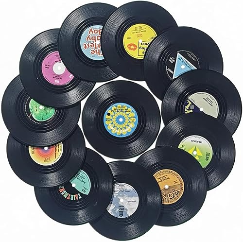 Miniatura 3 de Divertidos posavasos retro para discos de vinilo, juego de 12 posavasos creativos para amantes de la música, regalos de anfitriona de inauguración