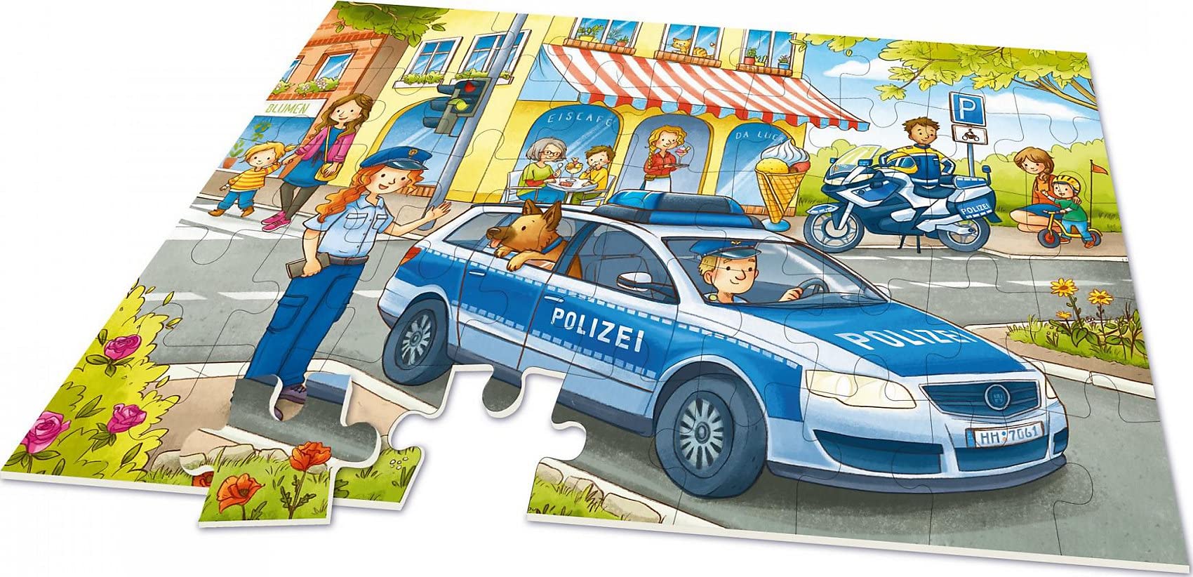 Noris 606031792 Puzle Gigante XXL, diseño de Rayas con la policía, con 45 Piezas (tamaño Total: 64 x 44 cm), para niños a Partir de 3 años