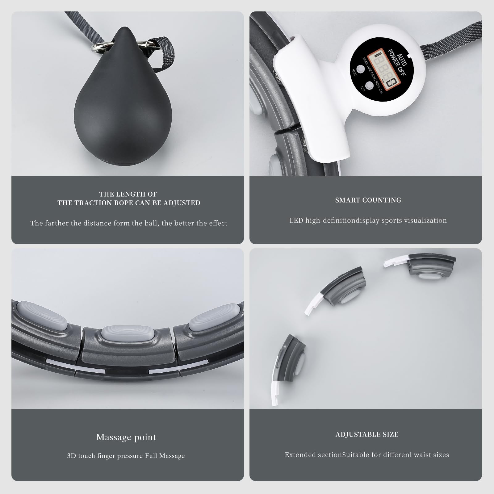 Smart Hula Hoop, inteligentna fitness, cicha, profesjonalna odchudzanie, nie spada, liczenie, z magnetycznym dyskiem do masażu utrata wagi, regulowana 16 węzłów, dla dorosłych, dzieci