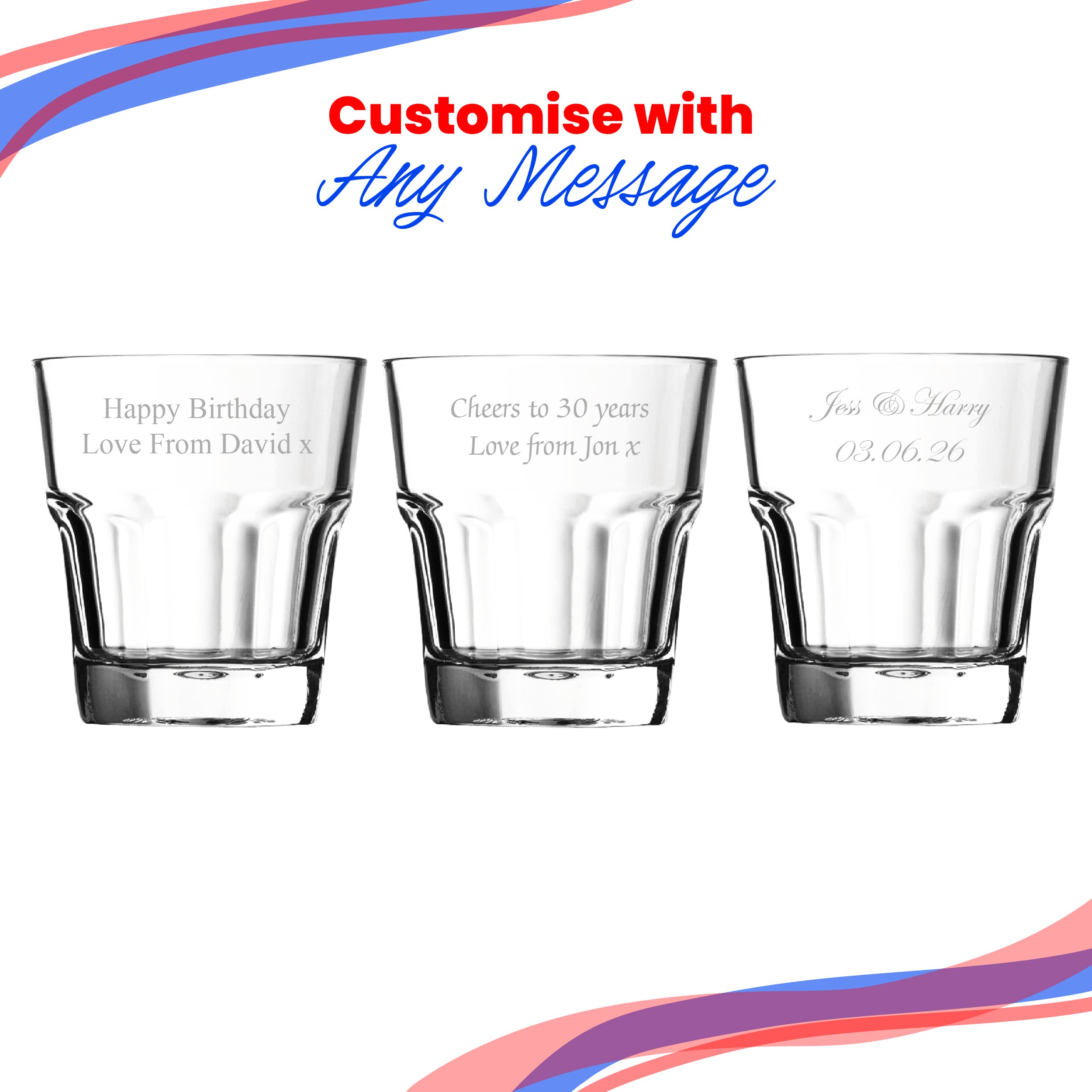 Vaso personalizado grabado estilo americano de 258 ml, vidrio Casablanca, cualquier mensaje, para cualquier ocasión como cumpleaños, bodas, Navidad, Pascua, graduación, grabado en el Reino Unido