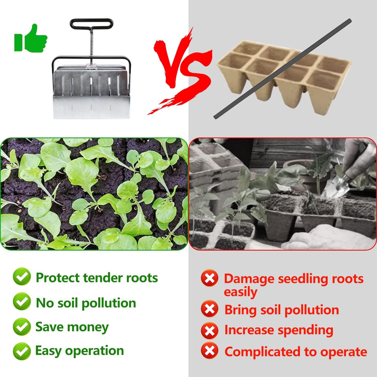 Ręczny bloker glebowy, ręczny bloker glebowy, bloker glebowy, 5 x 5 cm, ręczny quad z pomocą do nasion, zestaw mikro-blokujący glebę, narzędzie do blokowania gleby do nasion