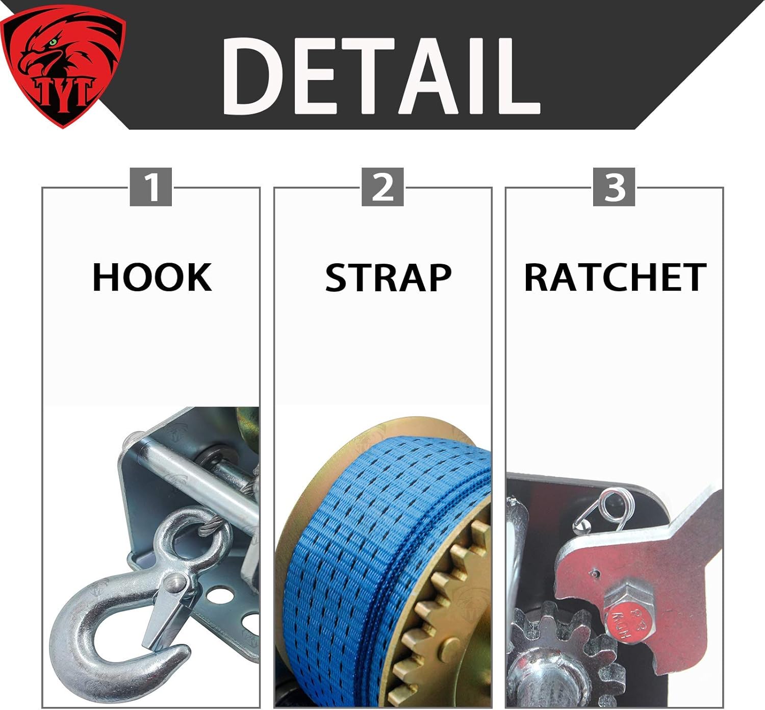 Gеt Chеар Prісе TYT 3200lbs Heavy Duty Hand Winch with 10m (32ft) Nylon Strap Two Way Ratchet Manual Crank Winch ATV Boat Trailer Truck Auto Winch for Pulling(Blue Strap)