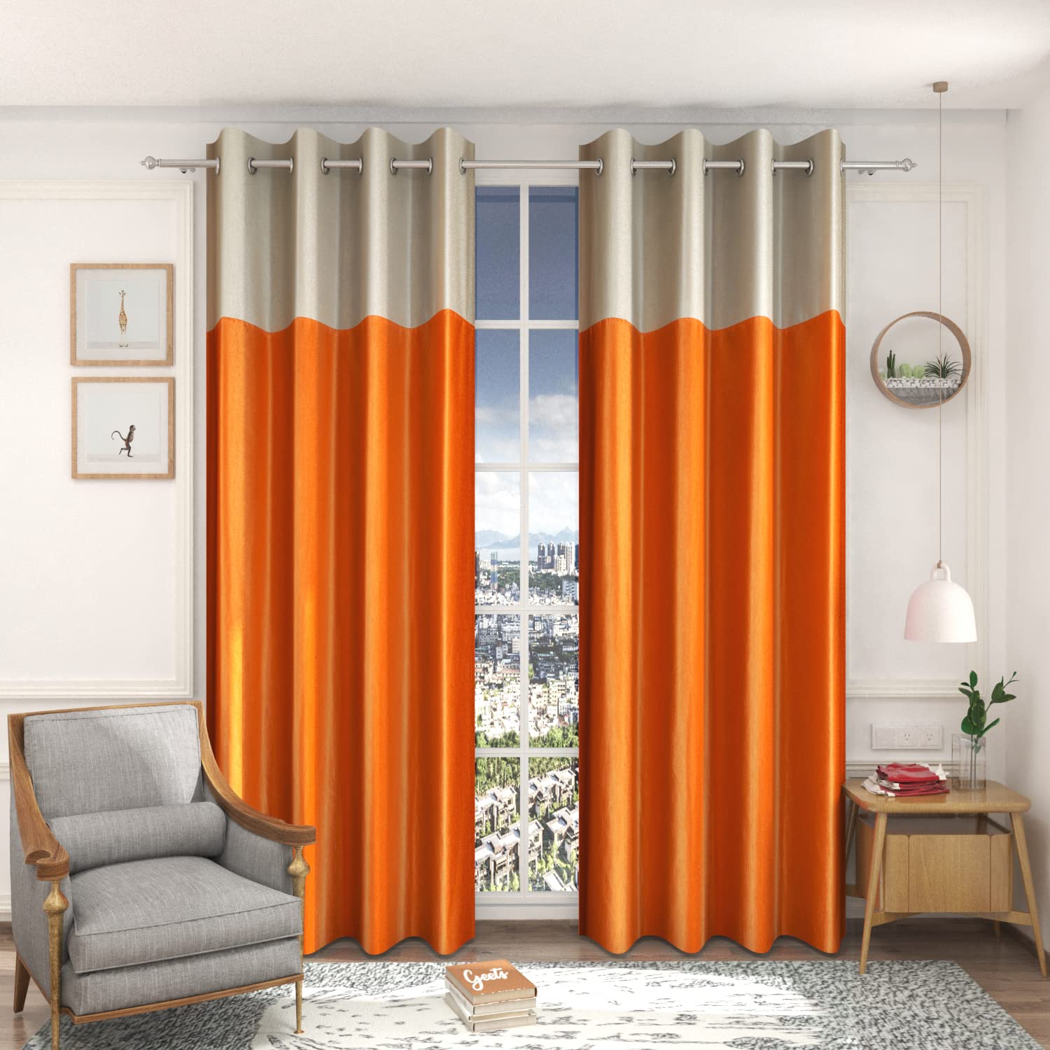 HOME UTSAV Premium Multi Solid Plain Curtain for Window 5 Feet, Pack of 1, Orange