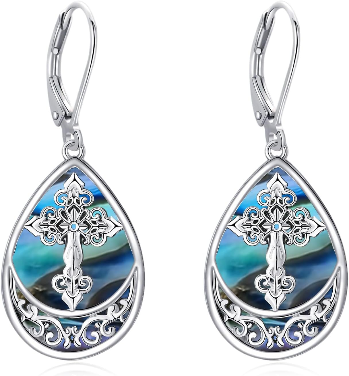 Opal Abalone Shell Cross Earrings 925 Sterling Silver Dangle Earring Jewelry Gifts for Women