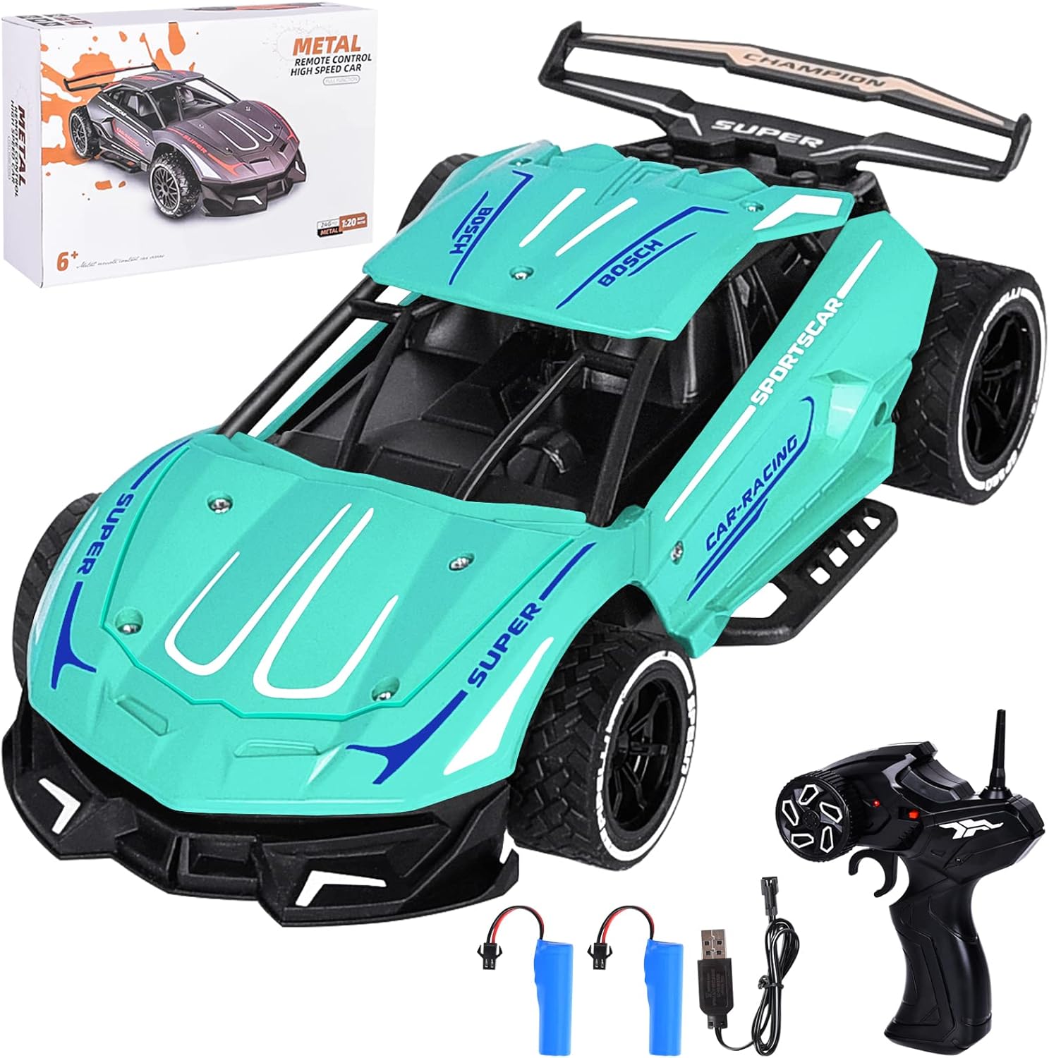 colmanda Coche Teledirigido para Niños, Coche de Control Remoto 2.4GHz RC Cuerpo Metálico, Coche de Juguete de Deriva de Alta Velocidad a Escala Analógica 1:20 Adecuado para Niños/Adultos (Blau)