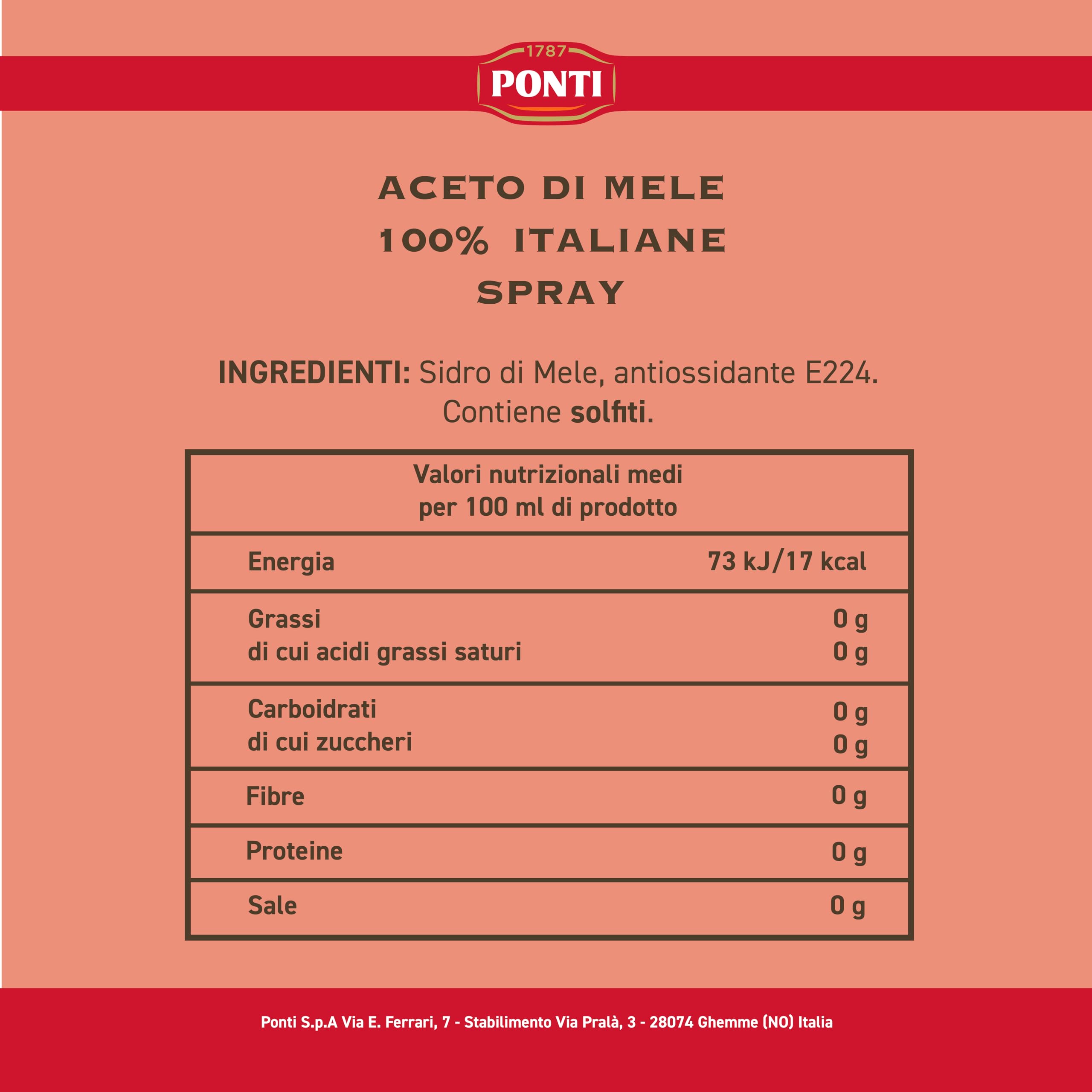Ponti, Aceto di Mele 100% Italiane, Aceto di Mele dal Gusto Gentile e Armonico, Acidità 5%, Ideale per Insaporire le tue Insalate e Carni, 100% Made in Italy, 12 Bottiglie Spray da 250 ml