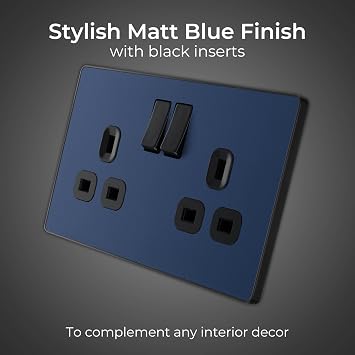 BG Electrical Double Switched Power Plug Wall Socket, Screwless, Evolve, Matt Blue, 13A, PCDDB22B
