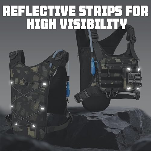 Miniatura 4 de Chaleco de hidratación con vejiga de agua de 2 litros para hombres y mujeres, mochila de hidratación ligera y ajustable, bolsa reflectante