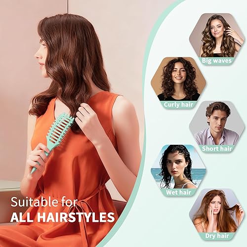 Miniatura 7 de FireFit Cepillo de pelo rizado 4 en 1 Cepillos flexibles para mujeres y hombres Cepillo desenredante con cerdas crecientes y ultra suaves para